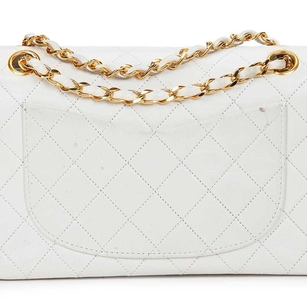 1990 Chanel White Quilted Lambskin Vintage Small Classic Double Flap Bag 3
