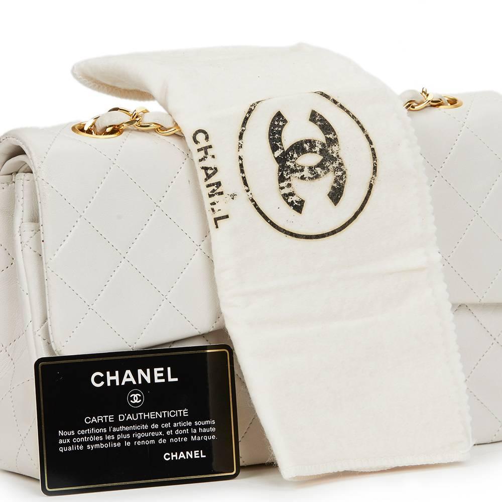 1990 Chanel White Quilted Lambskin Vintage Small Classic Double Flap Bag 1