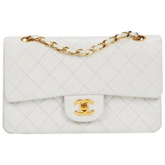 1990 Chanel White Quilted Lambskin Vintage Small Classic Double Flap Bag 1990 Chanel White Quilted Lambskin Vintage Small Classic Double Flap Bag