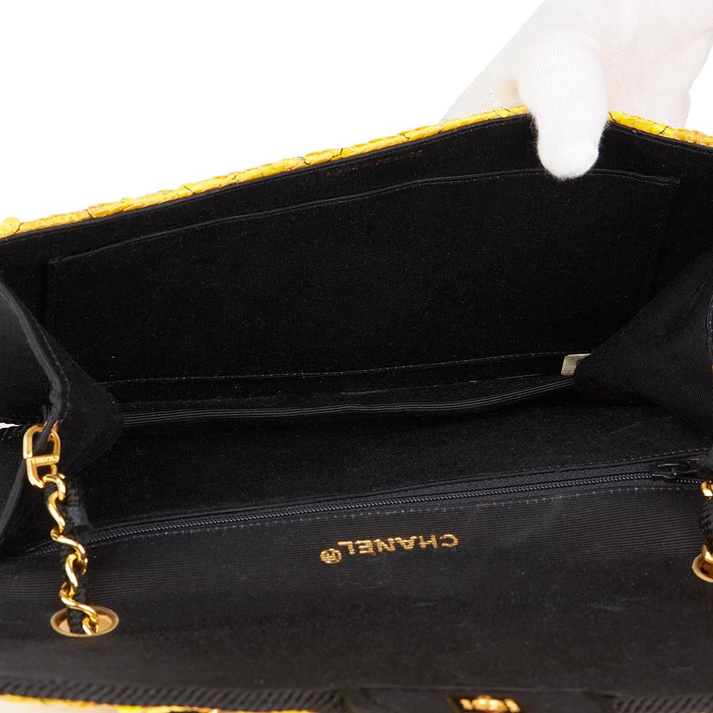 1990 Chanel Yellow Sequin & Black Fabric Vintage Classic Single Flap Bag 5