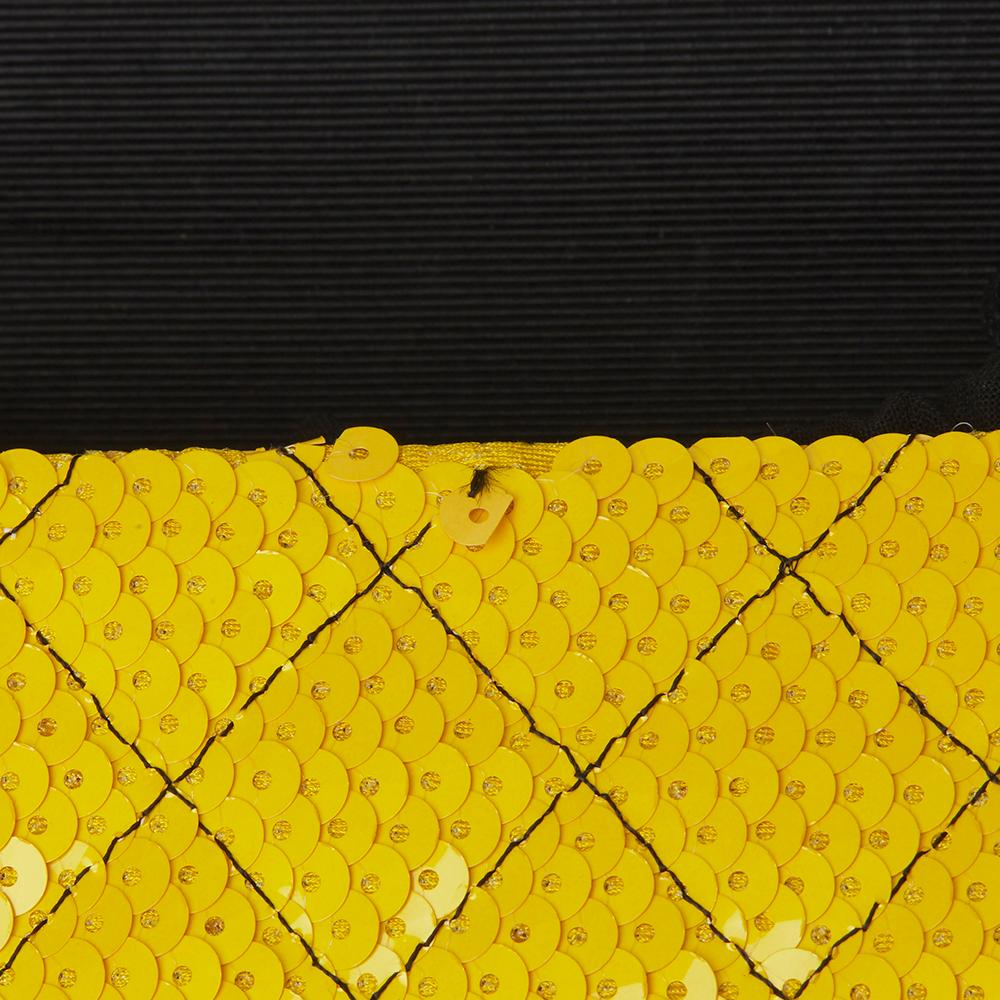 1990 Chanel Yellow Sequin & Black Fabric Vintage Classic Single Flap Bag 7