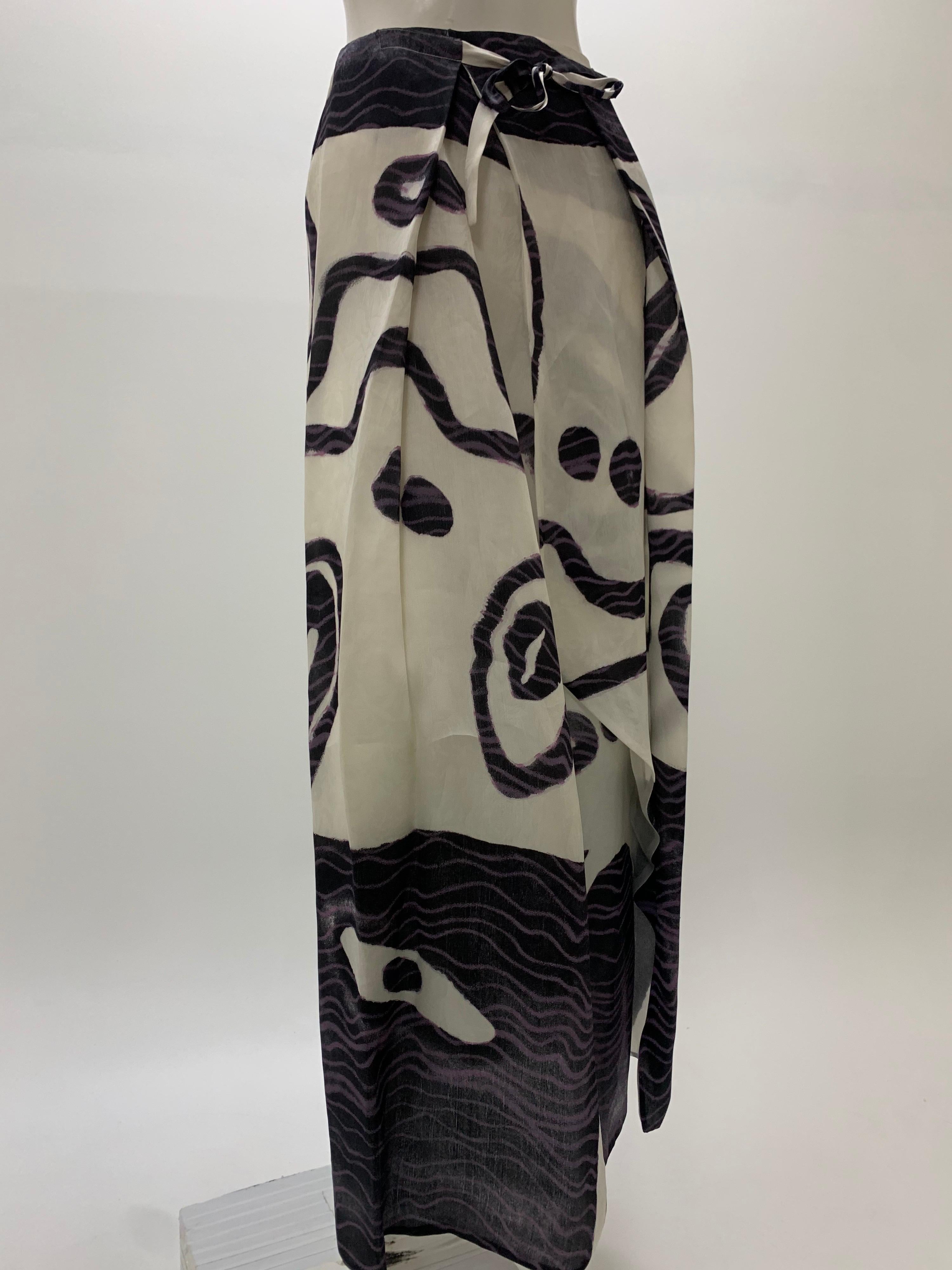 1990 Christian LaCroix Abstract Print Silk Organza Faux Wrap Maxi Skirt  6
