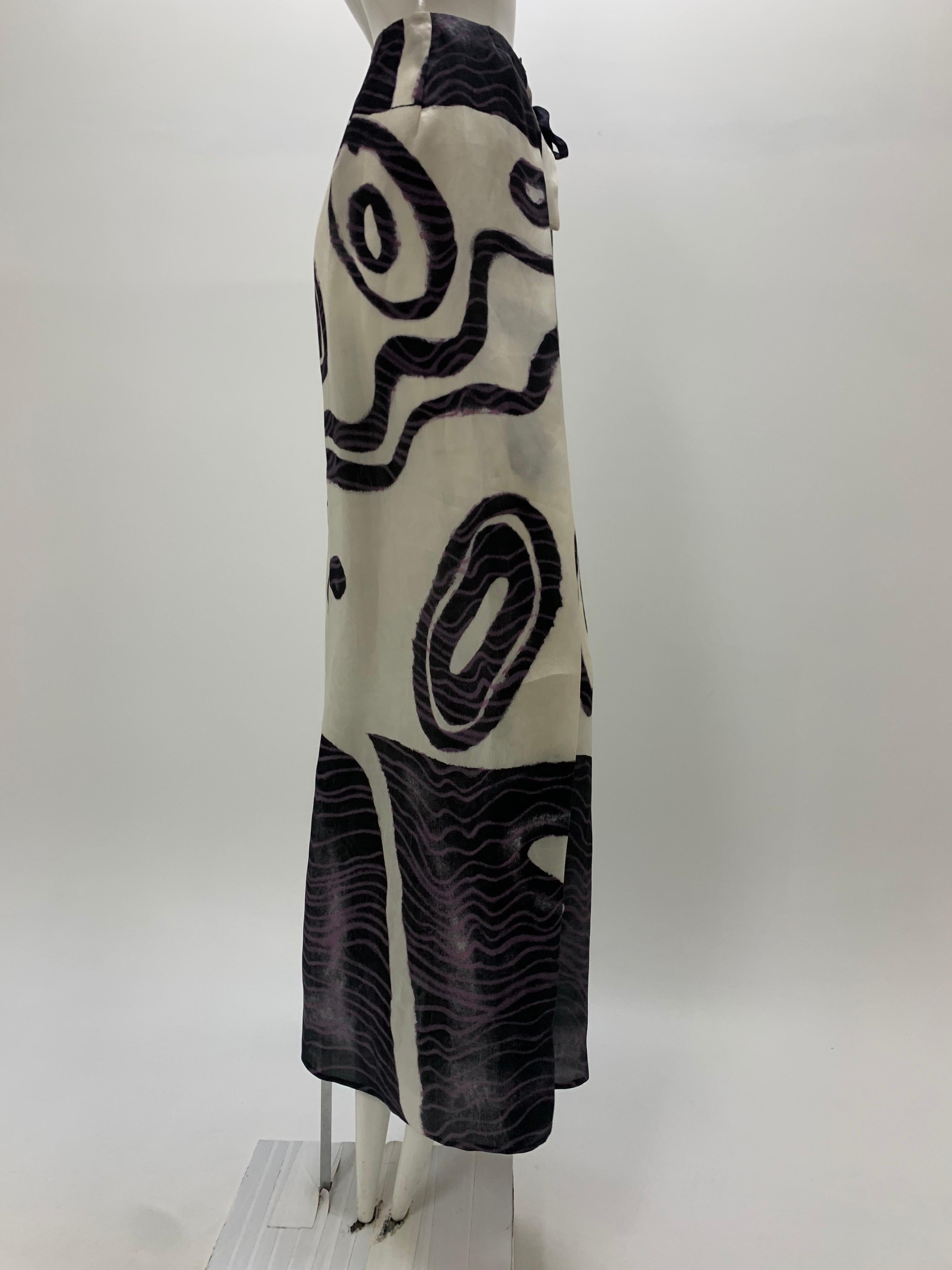 Women's 1990 Christian LaCroix Abstract Print Silk Organza Faux Wrap Maxi Skirt 