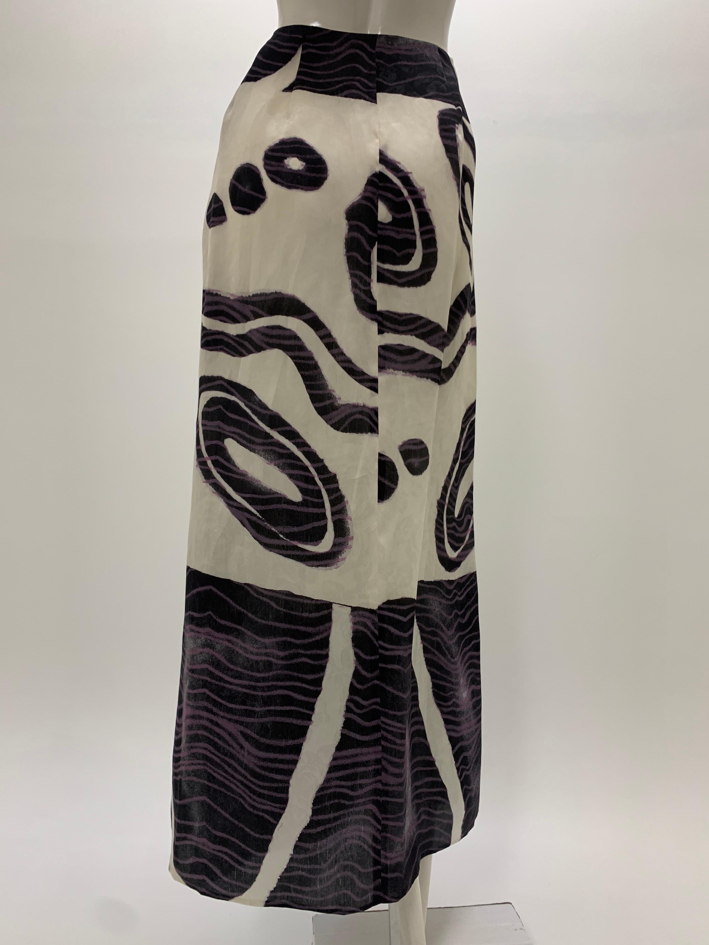 1990 Christian LaCroix Abstract Print Silk Organza Faux Wrap Maxi Skirt  3