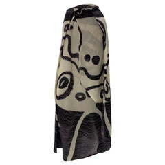 1990 Christian LaCroix Abstract Print Silk Organza Faux Wrap Maxi Skirt