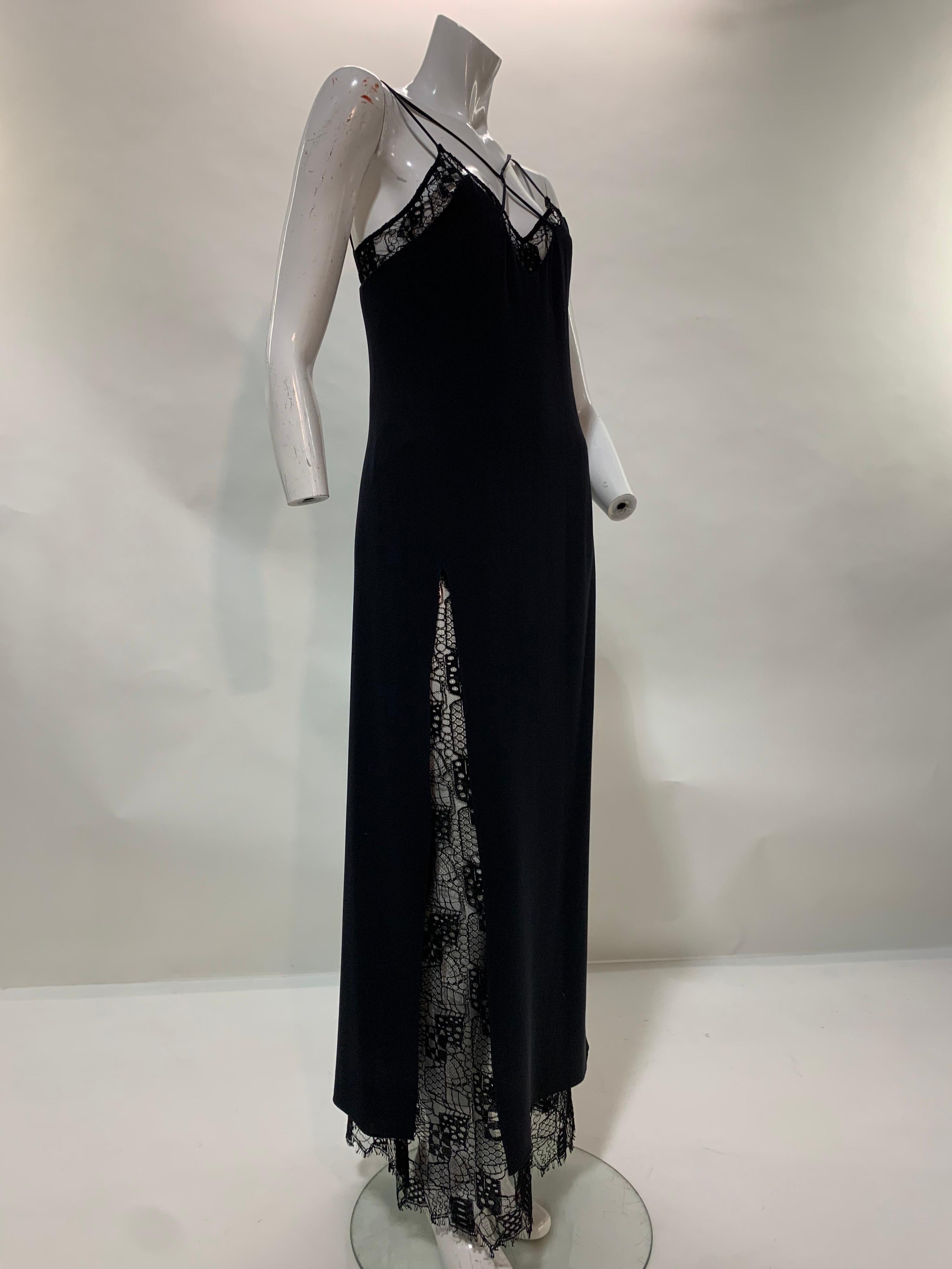1990 Christian Lacroix Black Lace & Crepe Gown w/ High Side Slit 8
