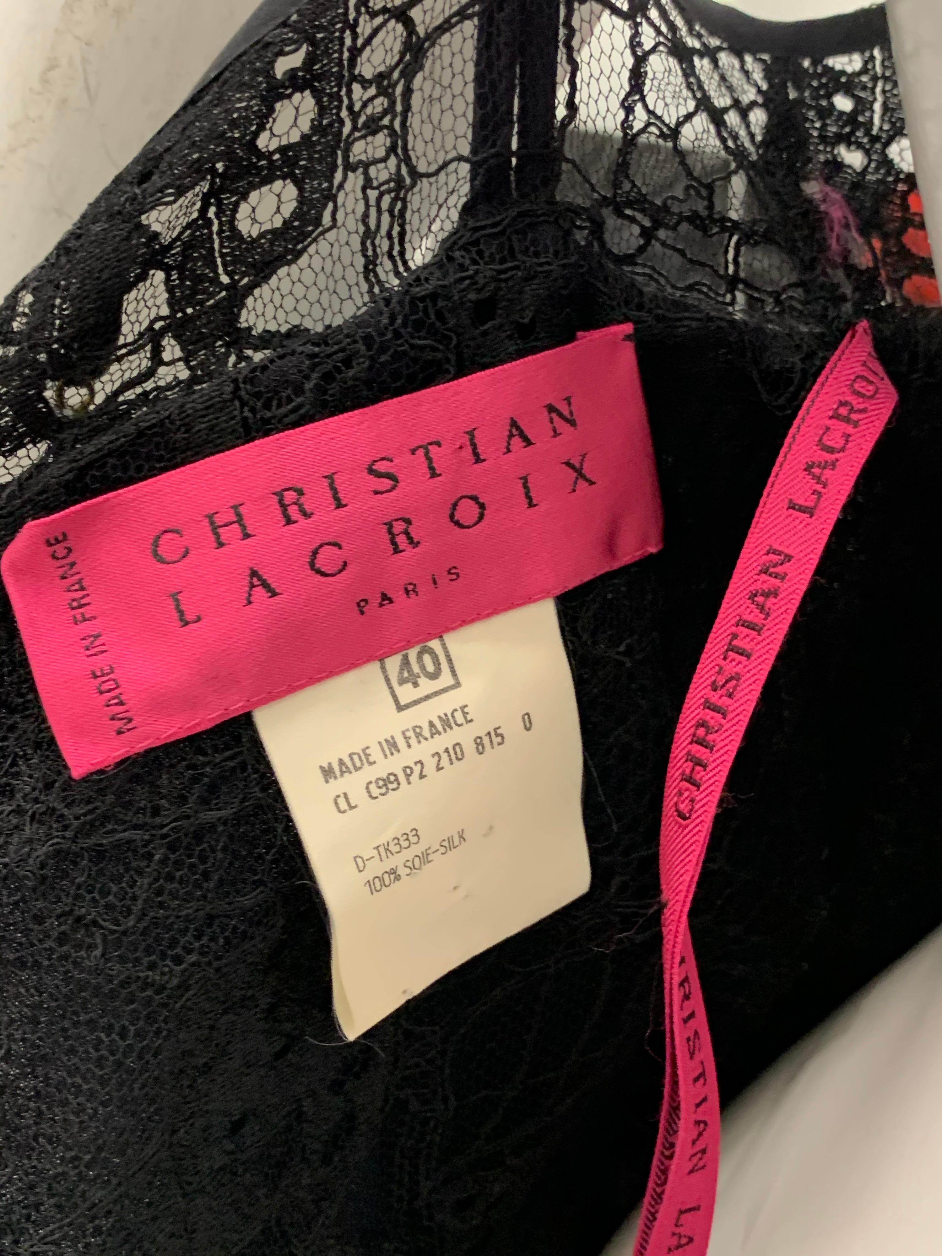 1990 Christian Lacroix Black Lace & Crepe Gown w/ High Side Slit 9