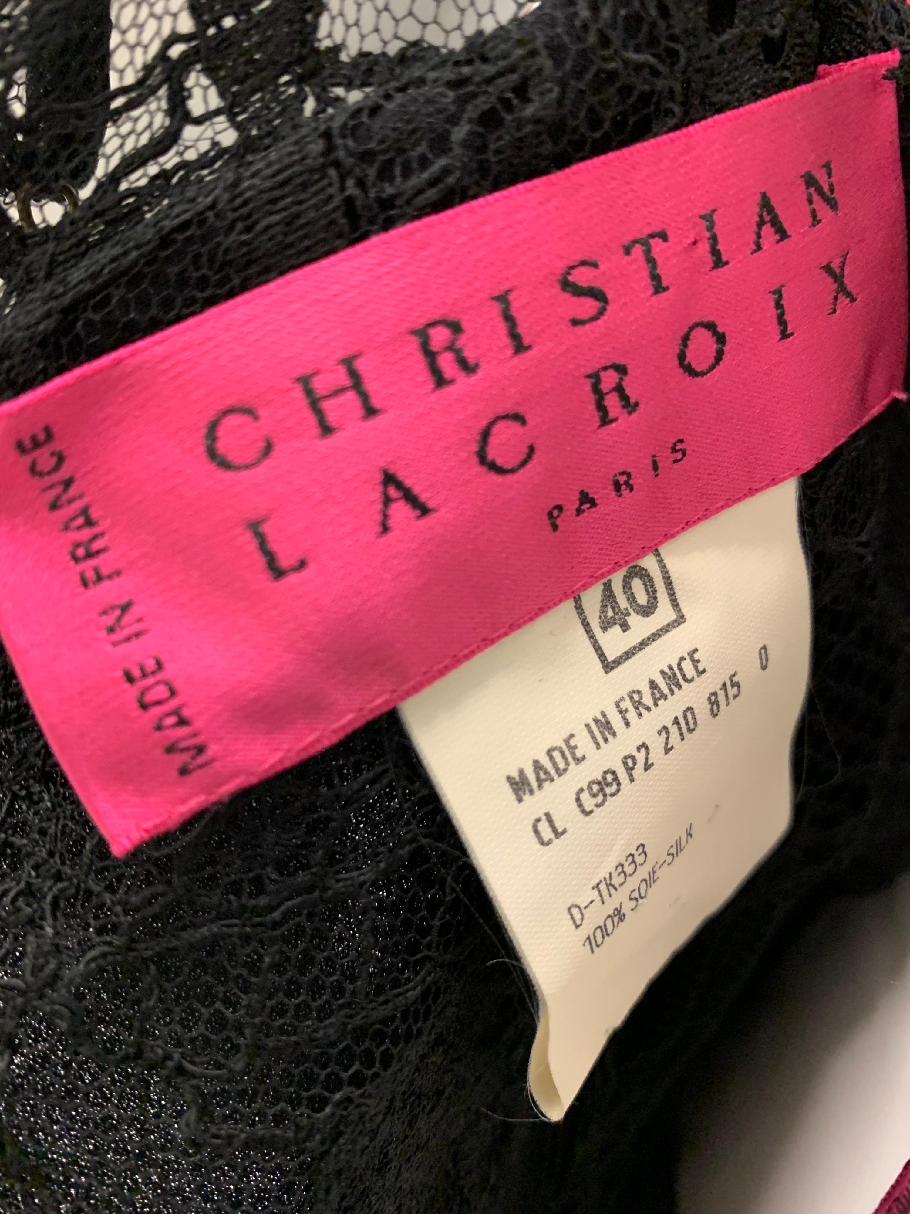 1990 Christian Lacroix Black Lace & Crepe Gown w/ High Side Slit 10