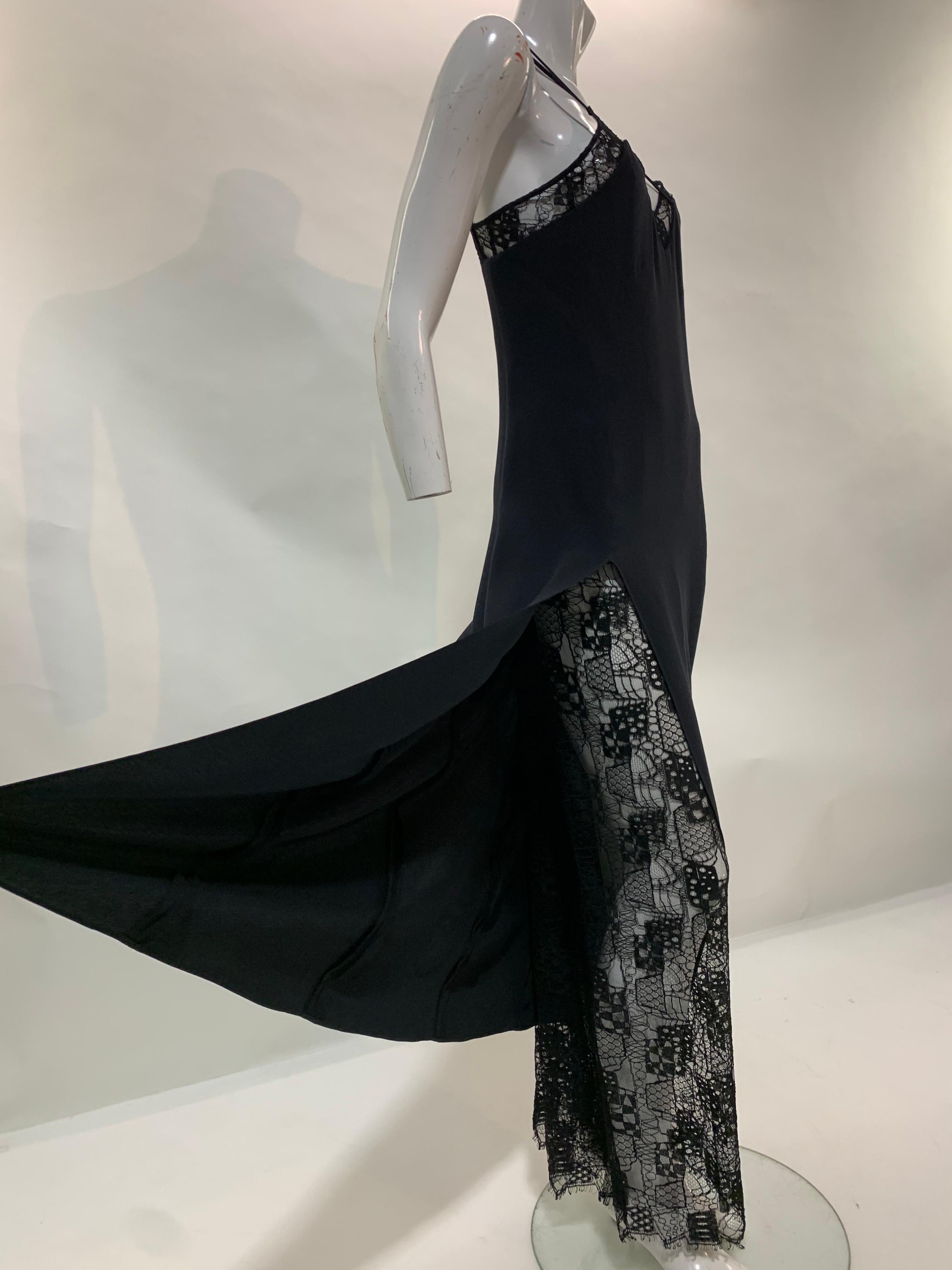 Women's 1990 Christian Lacroix Black Lace & Crepe Gown w/ High Side Slit