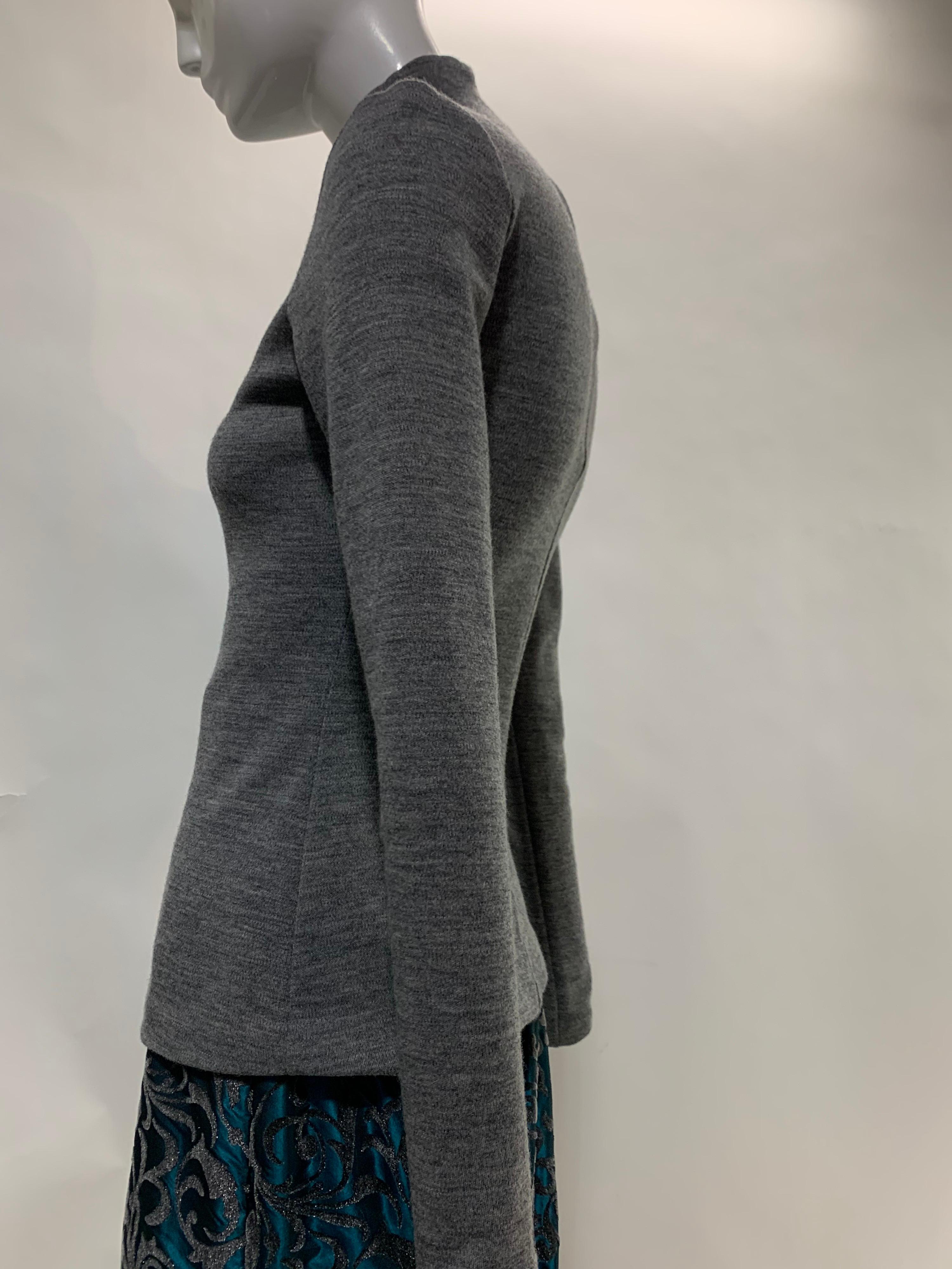 1990 Couture Grey Italian Wool Sweater & Teal Taffeta Train Formal Skirt Set For Sale 5