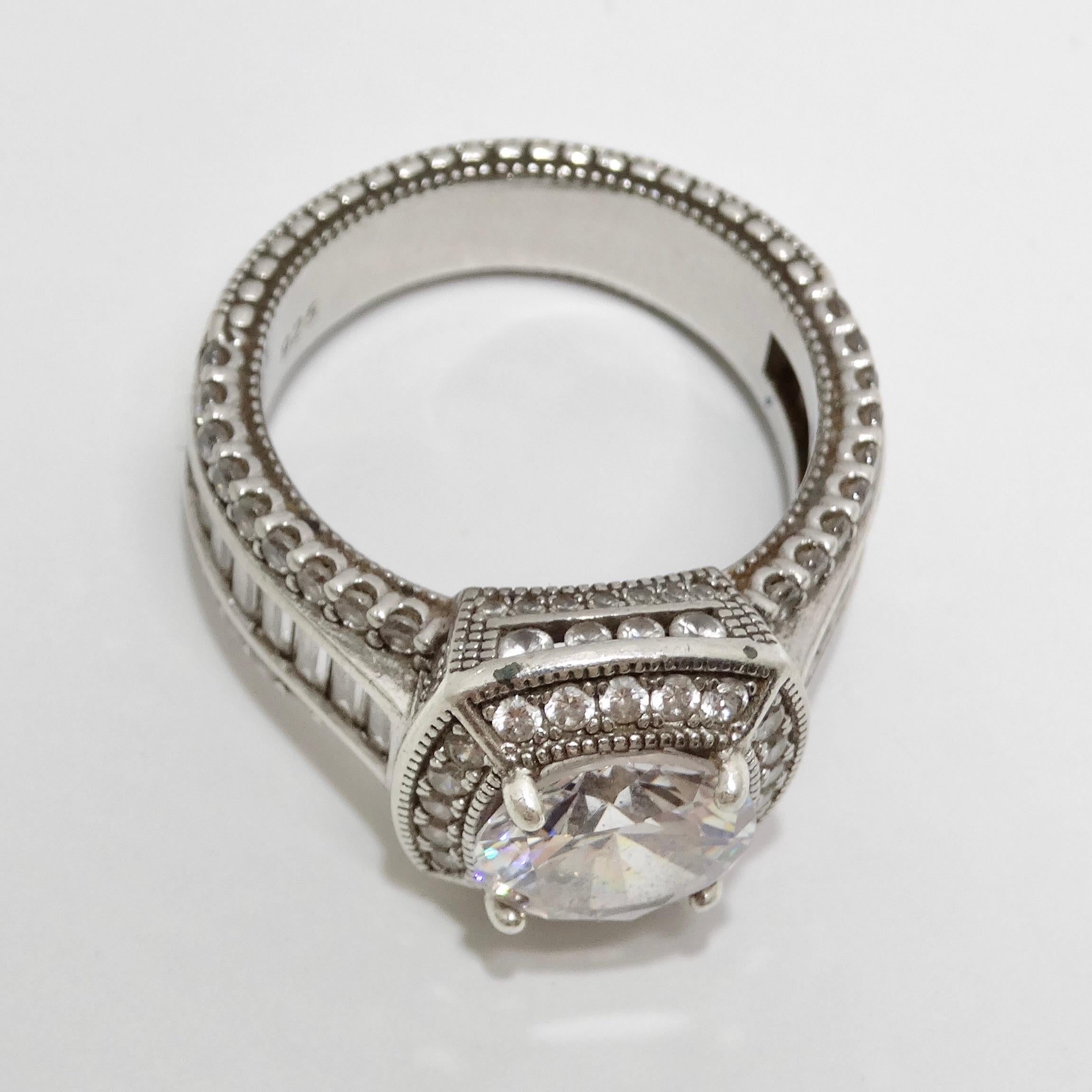 1990 Diamond Zirconia Silver Ring In Good Condition For Sale In Scottsdale, AZ