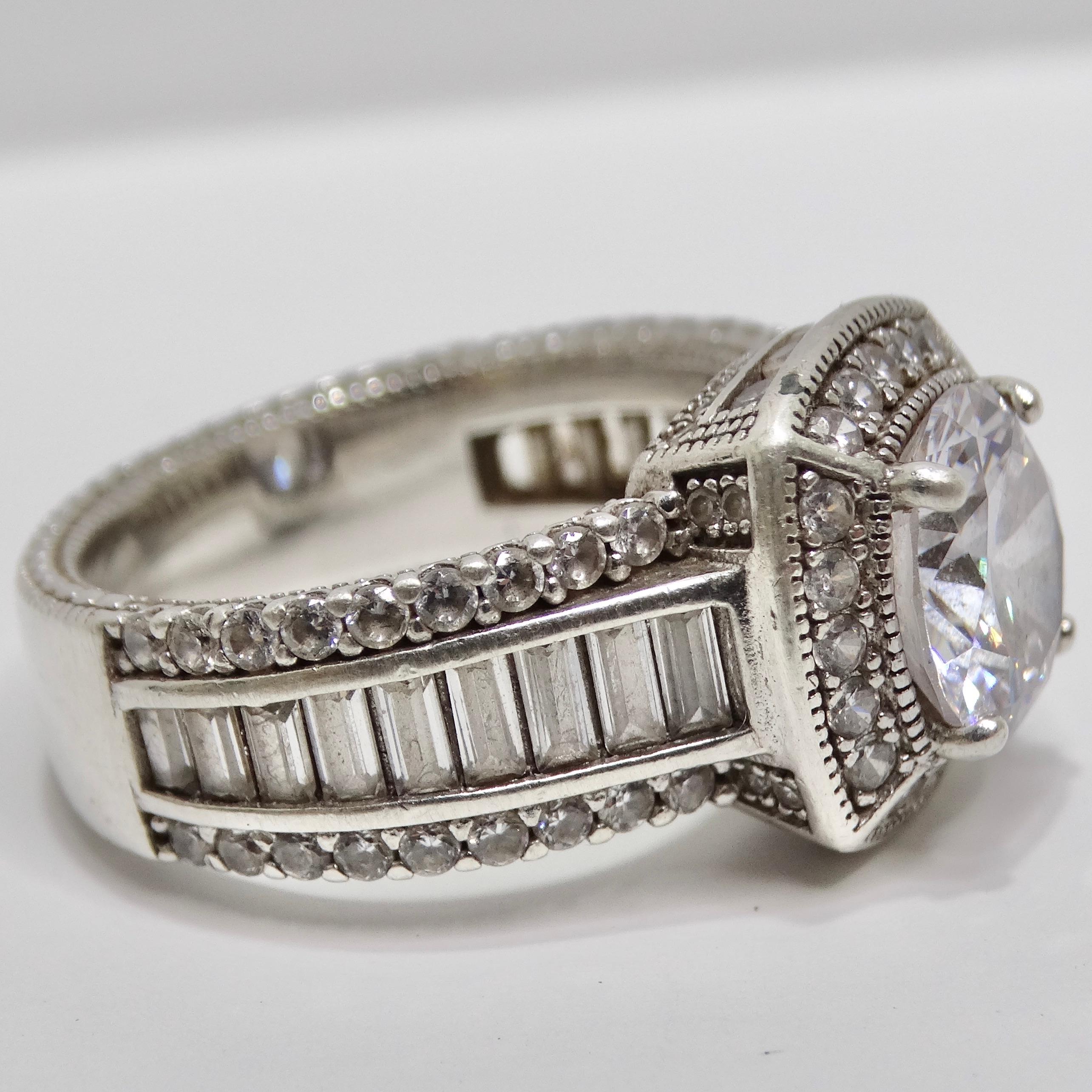 Women's or Men's 1990 Diamond Zirconia Silver Ring For Sale