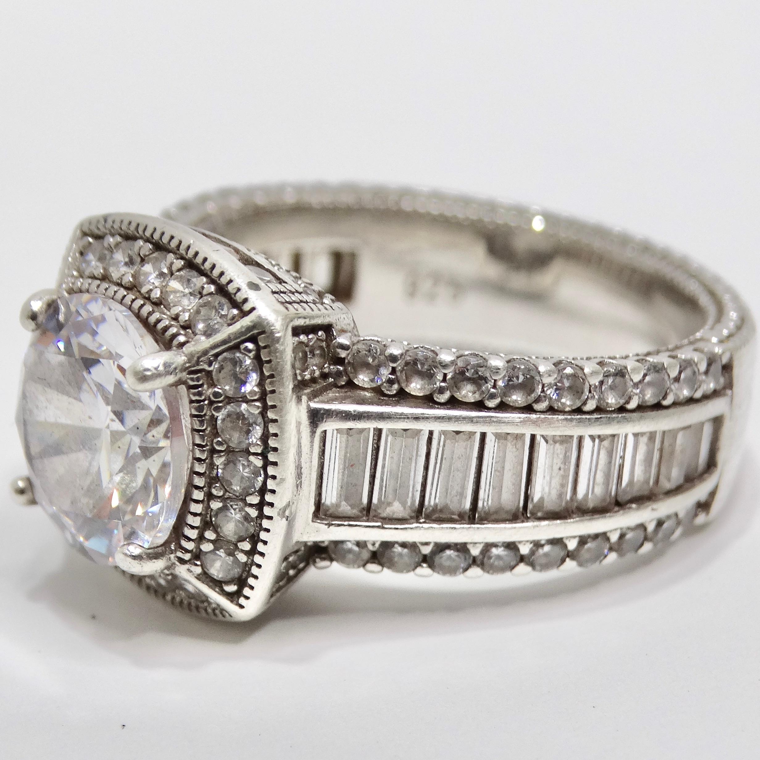 1990 Diamond Zirconia Silver Ring For Sale 2