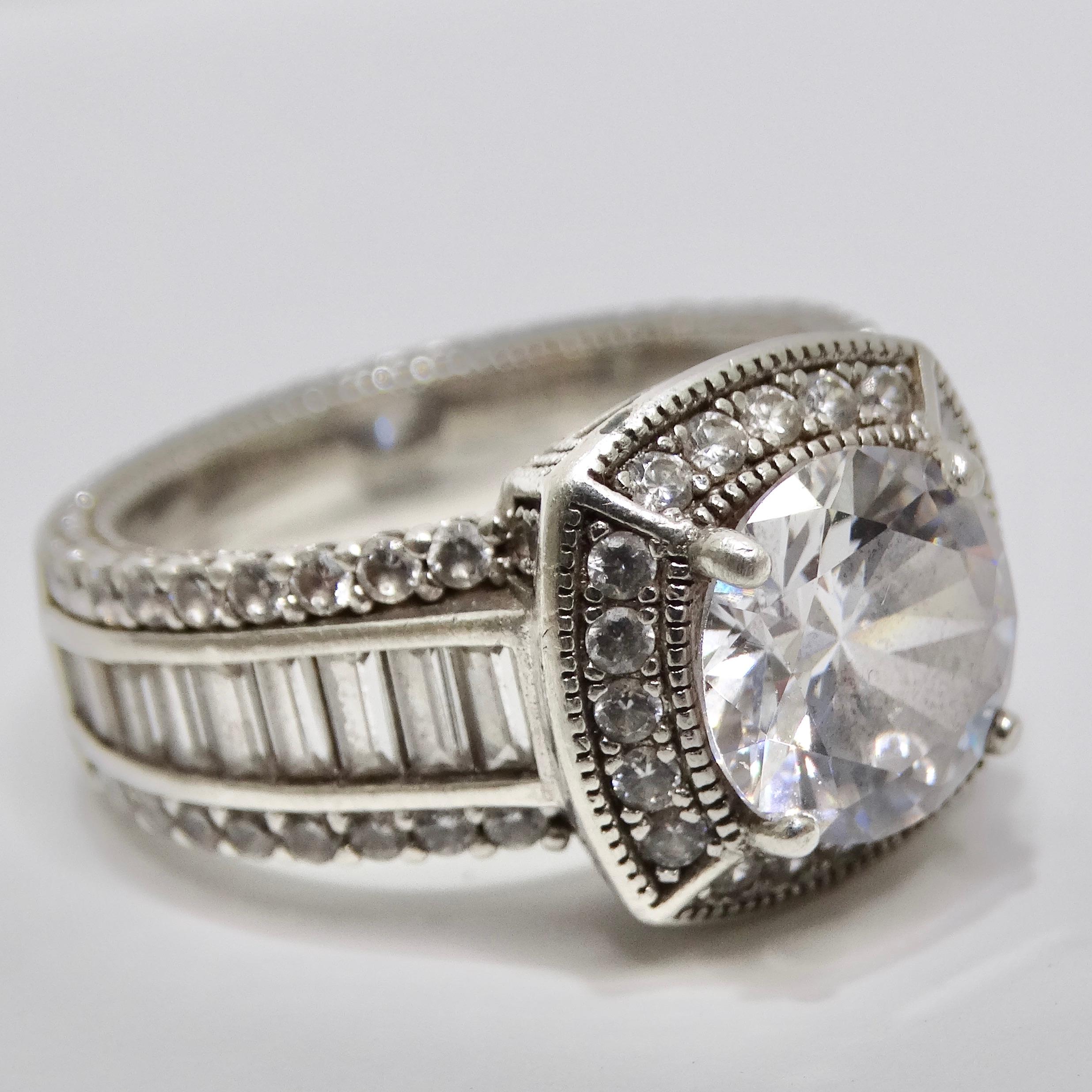1990 Diamond Zirconia Silver Ring For Sale 4