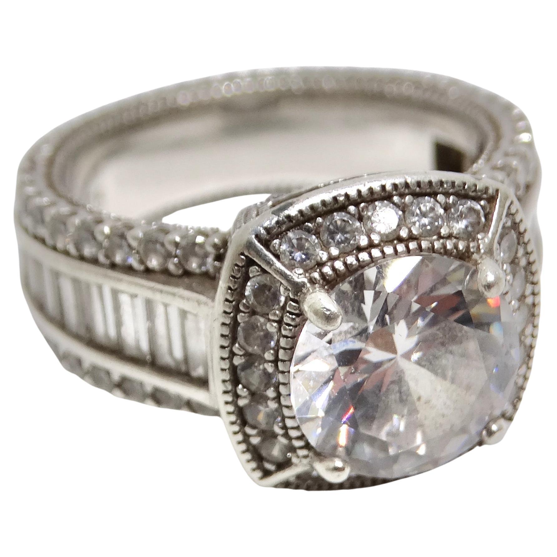 1990 Diamond Zirconia Silver Ring For Sale