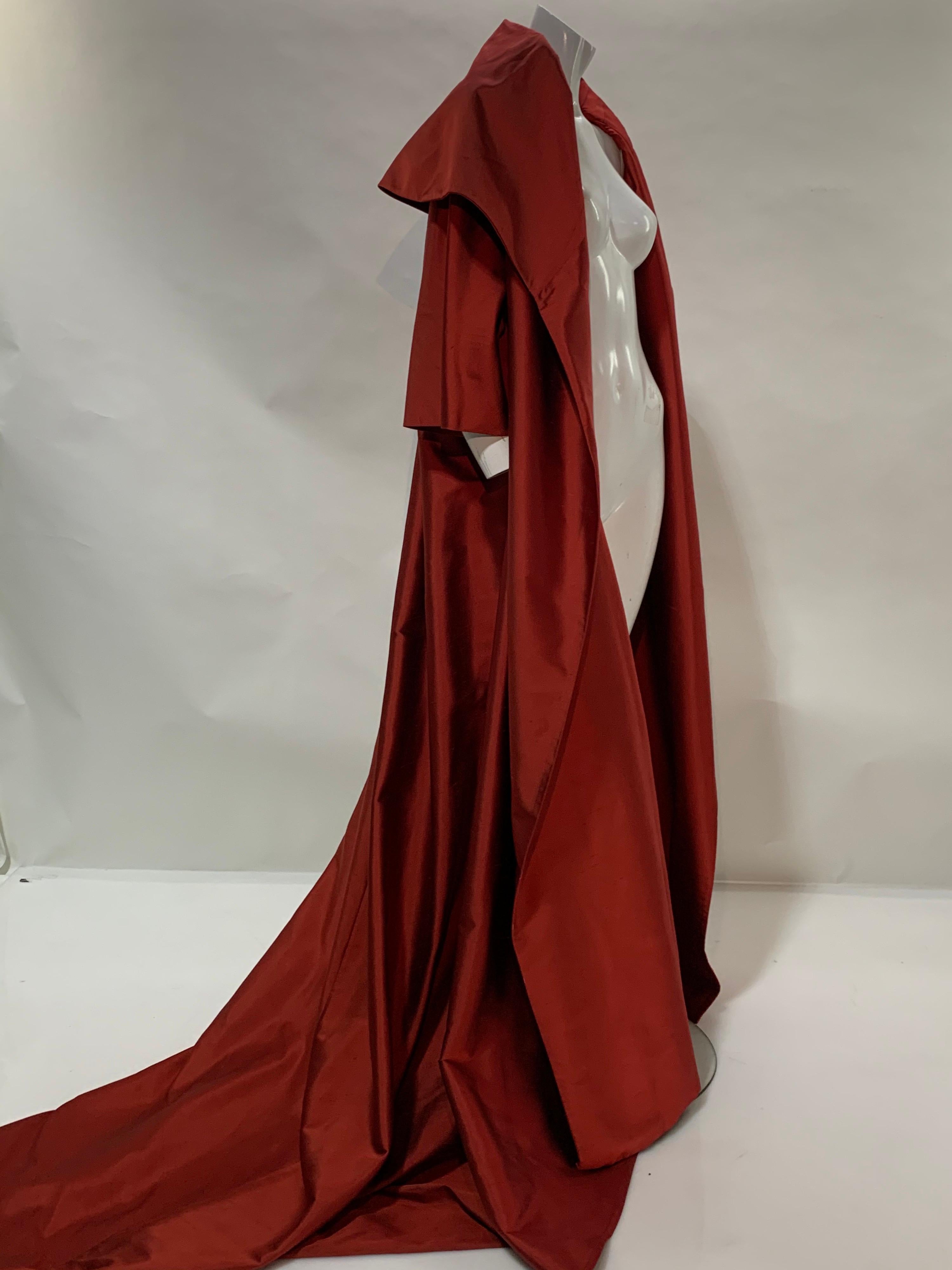 1990 Dior by Gianfranco Ferre Red Changeant Silk Taffeta Opera Coat w/ Train 5