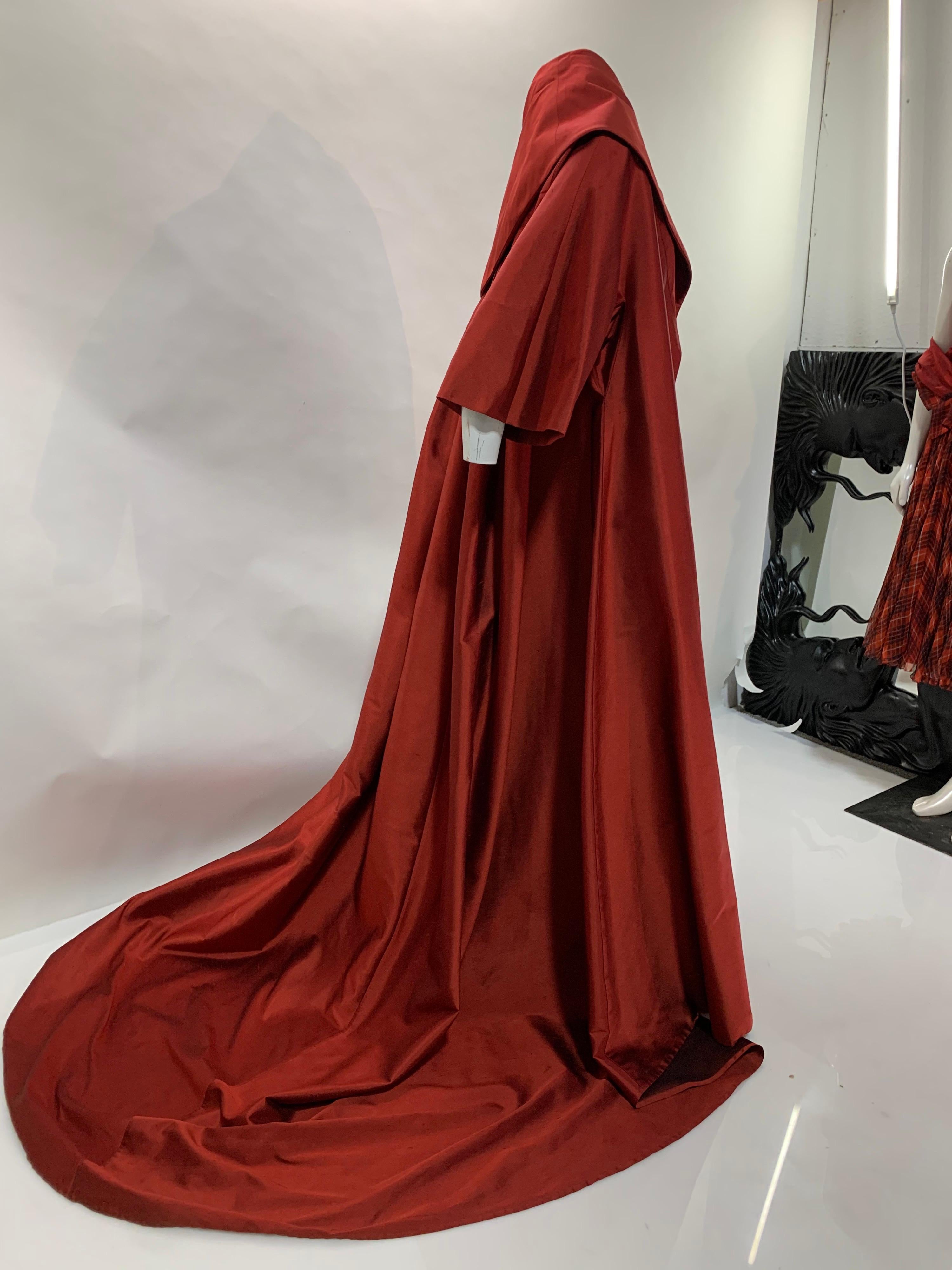 1990 Dior by Gianfranco Ferre Red Changeant Silk Taffeta Opera Coat w/ Train 7