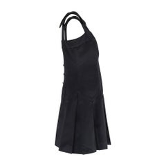 1990 Documented Chanel Black Satin Bow Shoulder Pleated Mini Dress