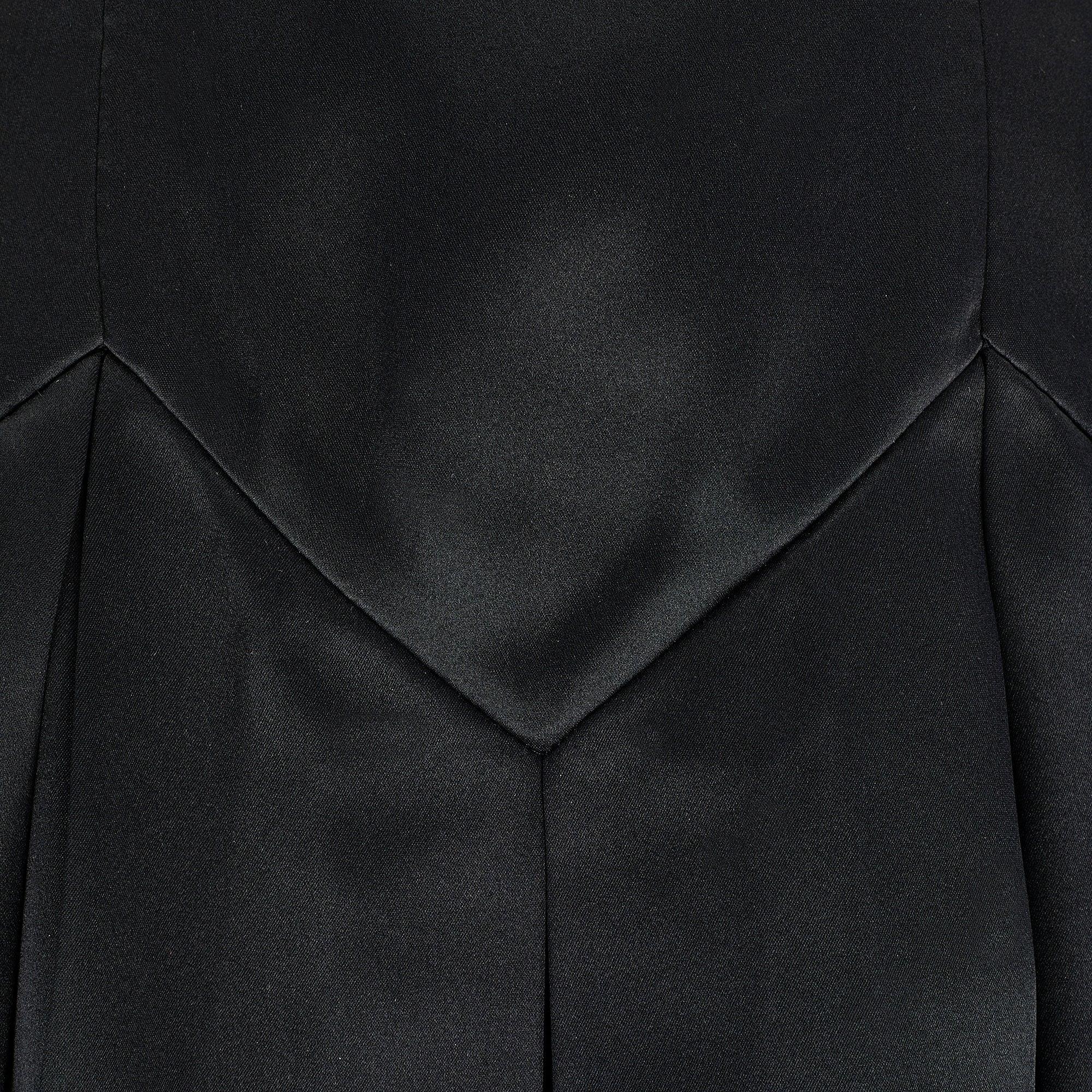 1990 Documented Chanel Black Satin Bow Shoulder Pleated Mini Dress For Sale 1