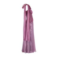 1990 Documented Valentino Purple Iridescent Silk Chiffon Ruched Dress
