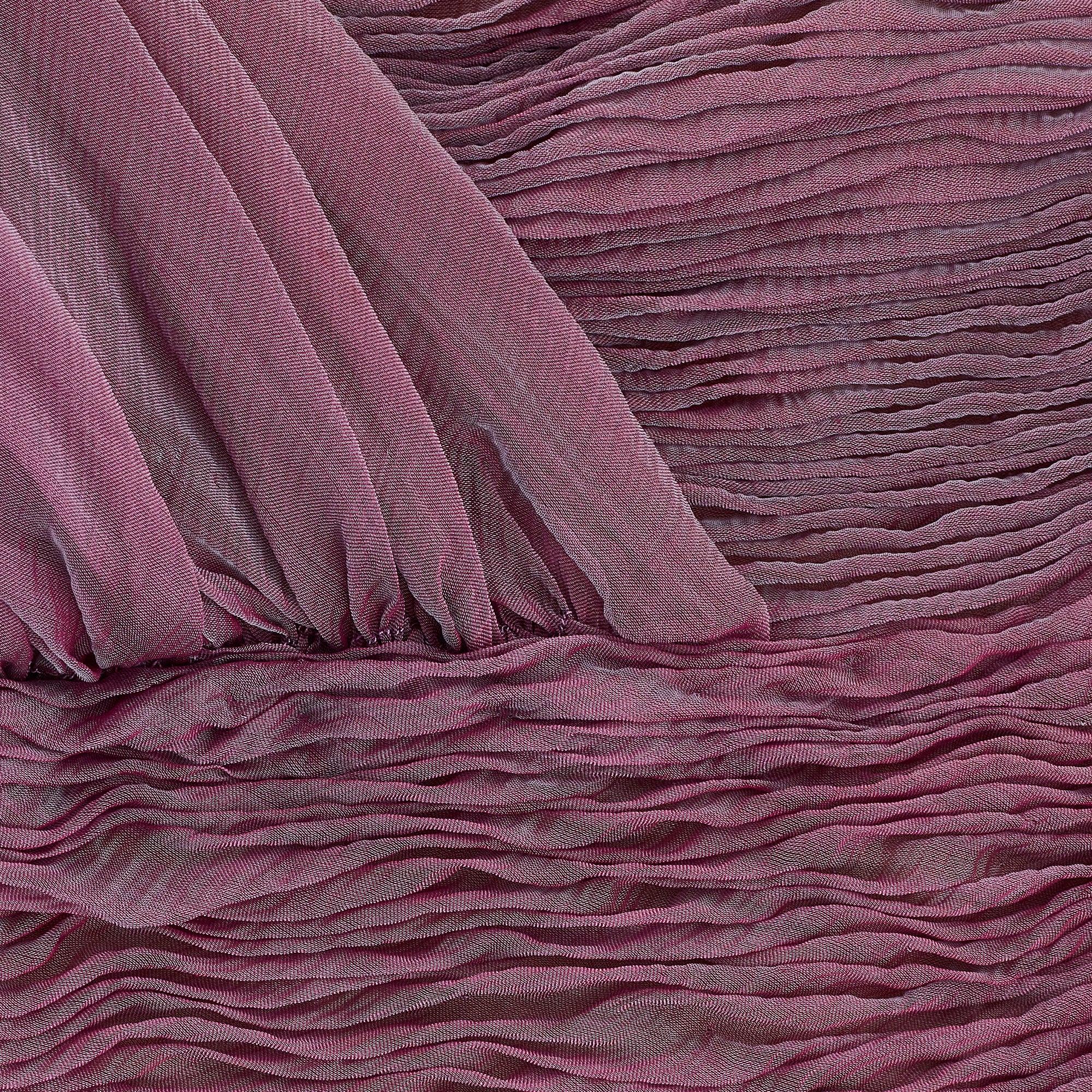 1990 Documented Valentino Purple Iridescent Silk Chiffon Ruched Dress Pour femmes en vente