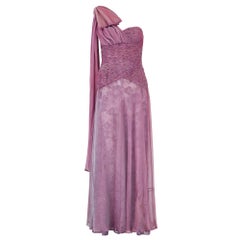 1990 Documented Valentino Purple Iridescent Silk Chiffon Ruched Dress