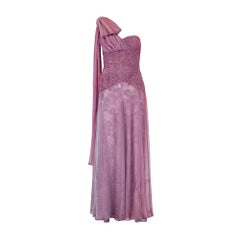 1990 Documented Valentino Purple Iridescent Silk Chiffon Ruched Dress