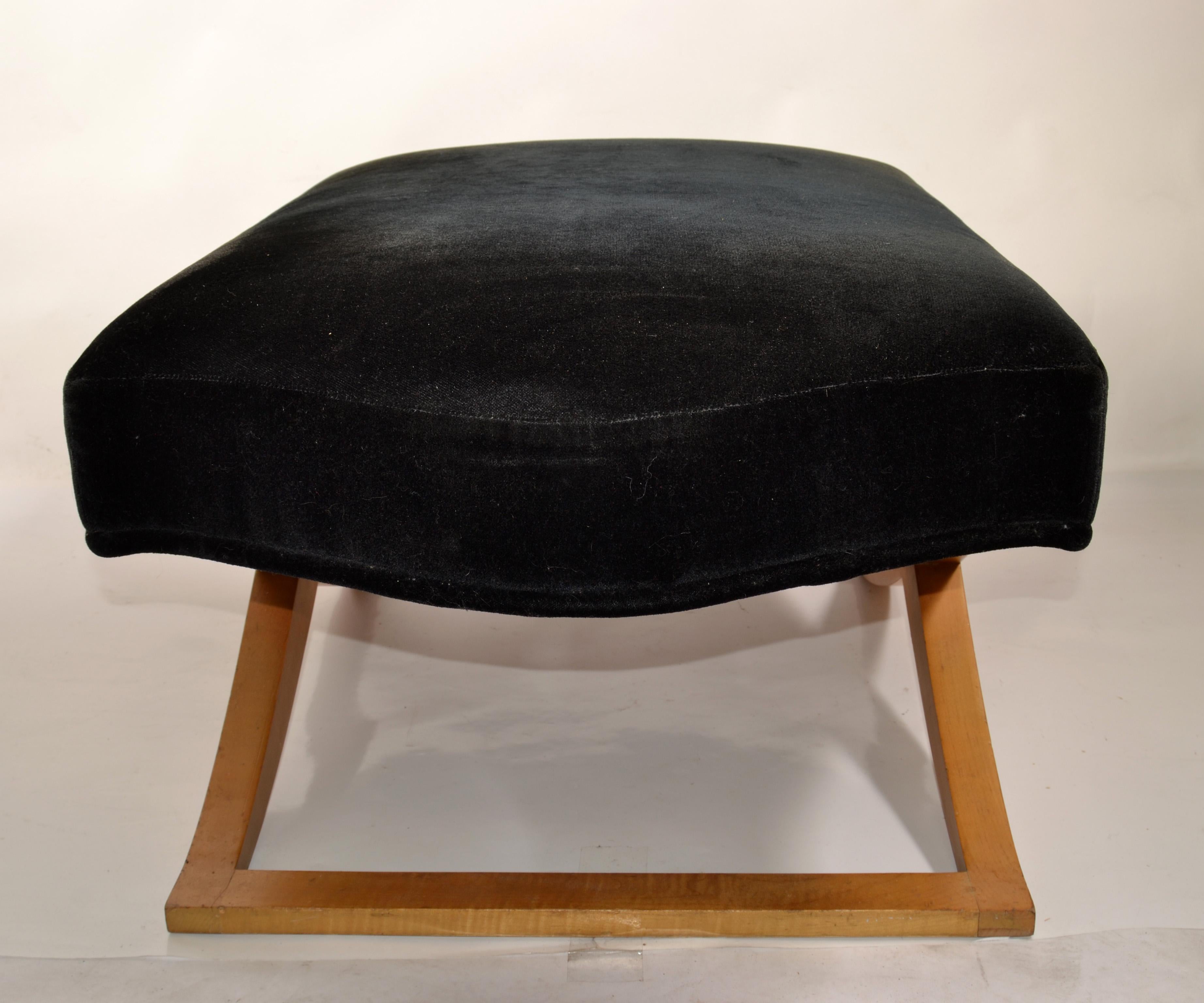 Hand-Crafted 1990 Donghia Versailles Black Mohair Blonde Wood Stool Bench Ottoman John Hutton For Sale
