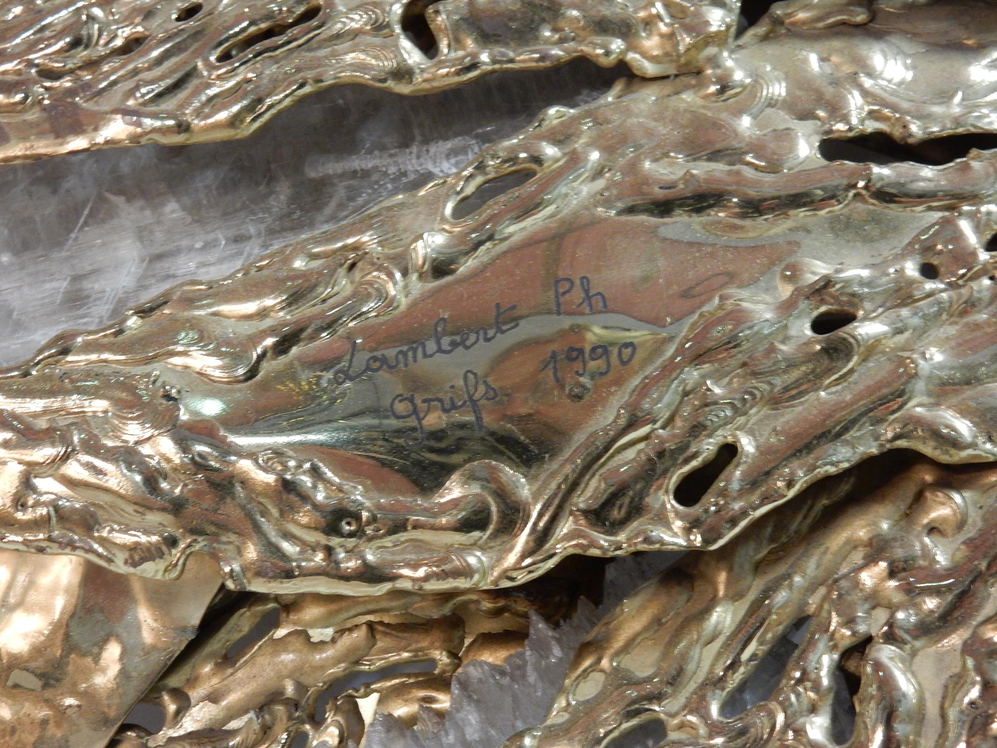 Late 20th Century 1990 Enlightening Sconce Horse's Head Gilded Bronze + Gypsum Signed Lambert Ph For Sale