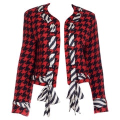 1990 Franco Moschino Red 
Black Houndstooth Open Front Jacket Princess Diana