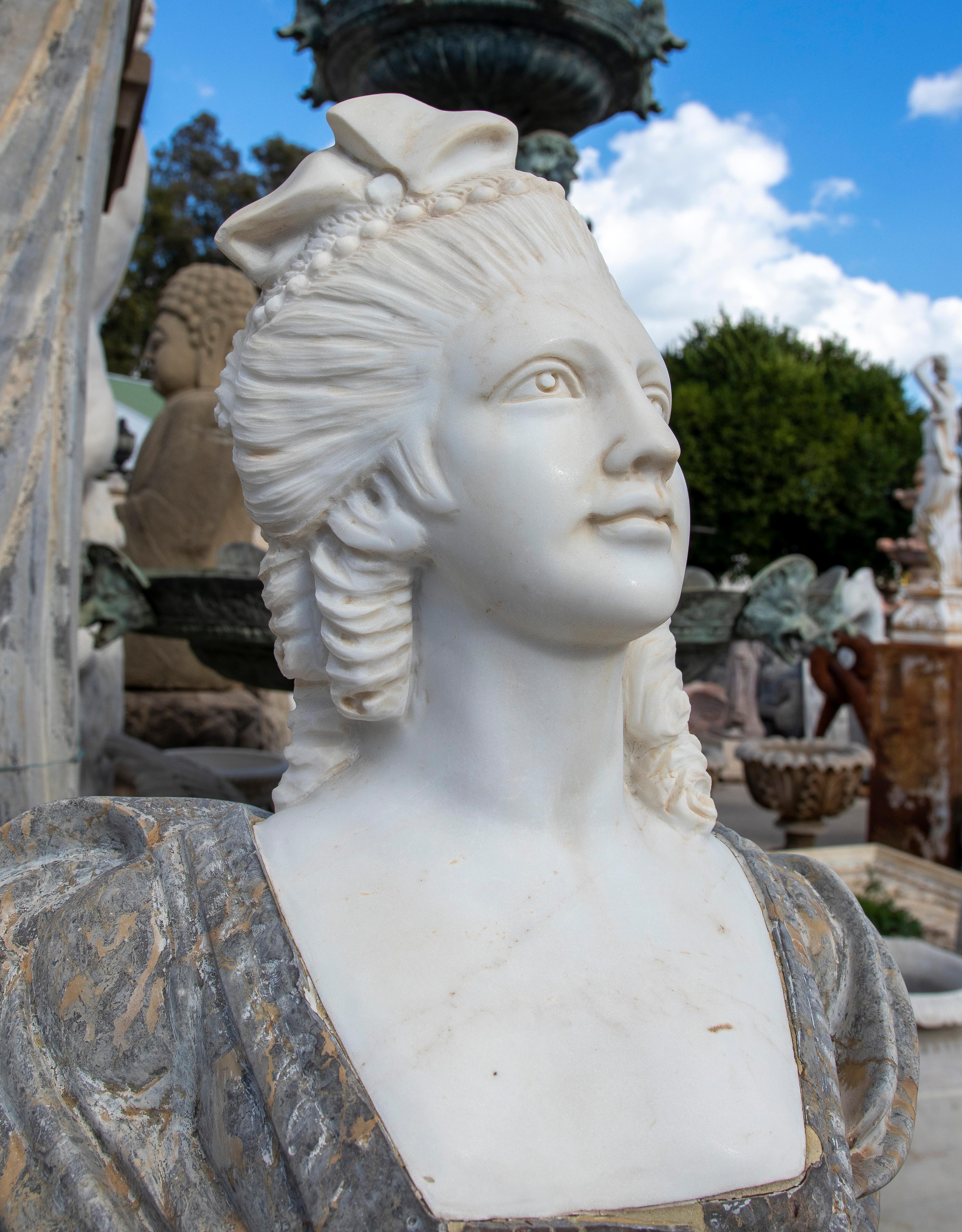 1990 French White Carrara & Giallo Marrone Marble Bust of Marie Antoinette 2