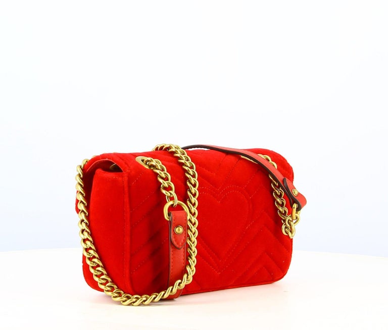 1990 GG Marmont Gucci Red Velvet Handbag For Sale at 1stDibs
