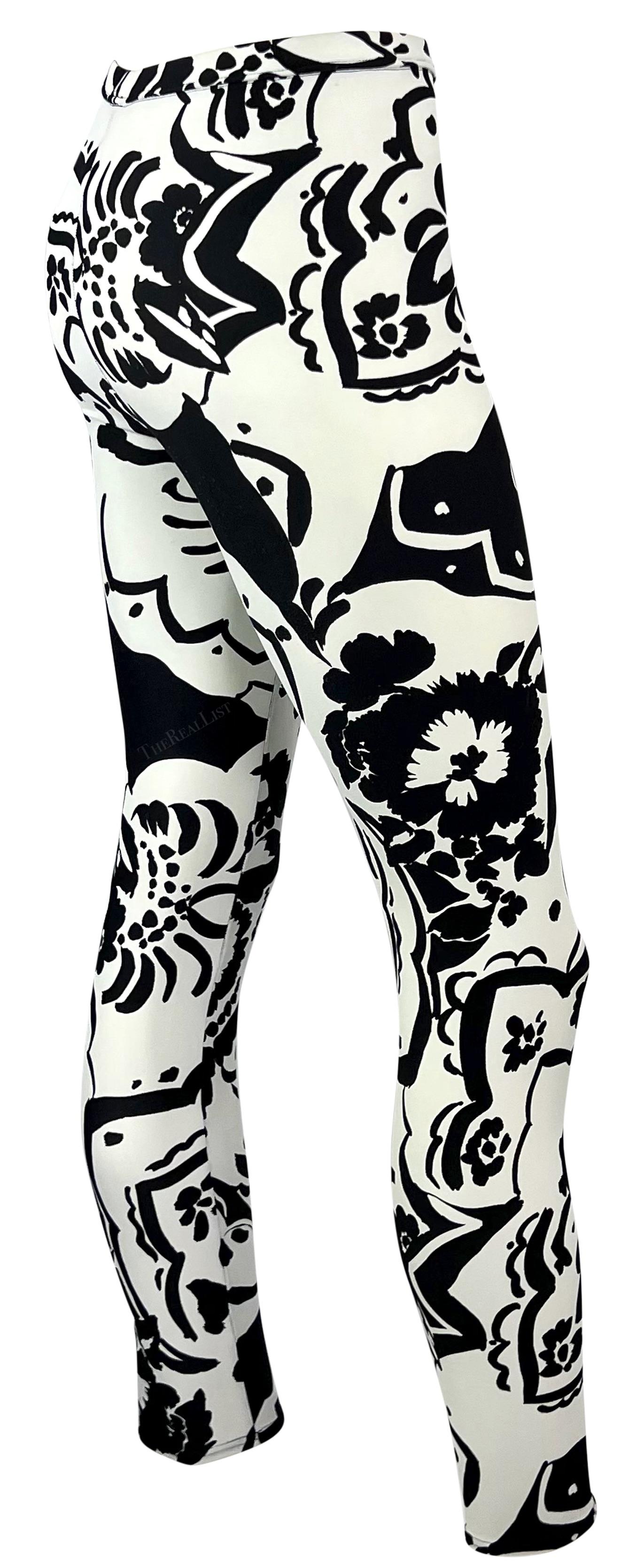 1990 Gianni Versace Black White Abstract Floral Leggings Tights For Sale 1