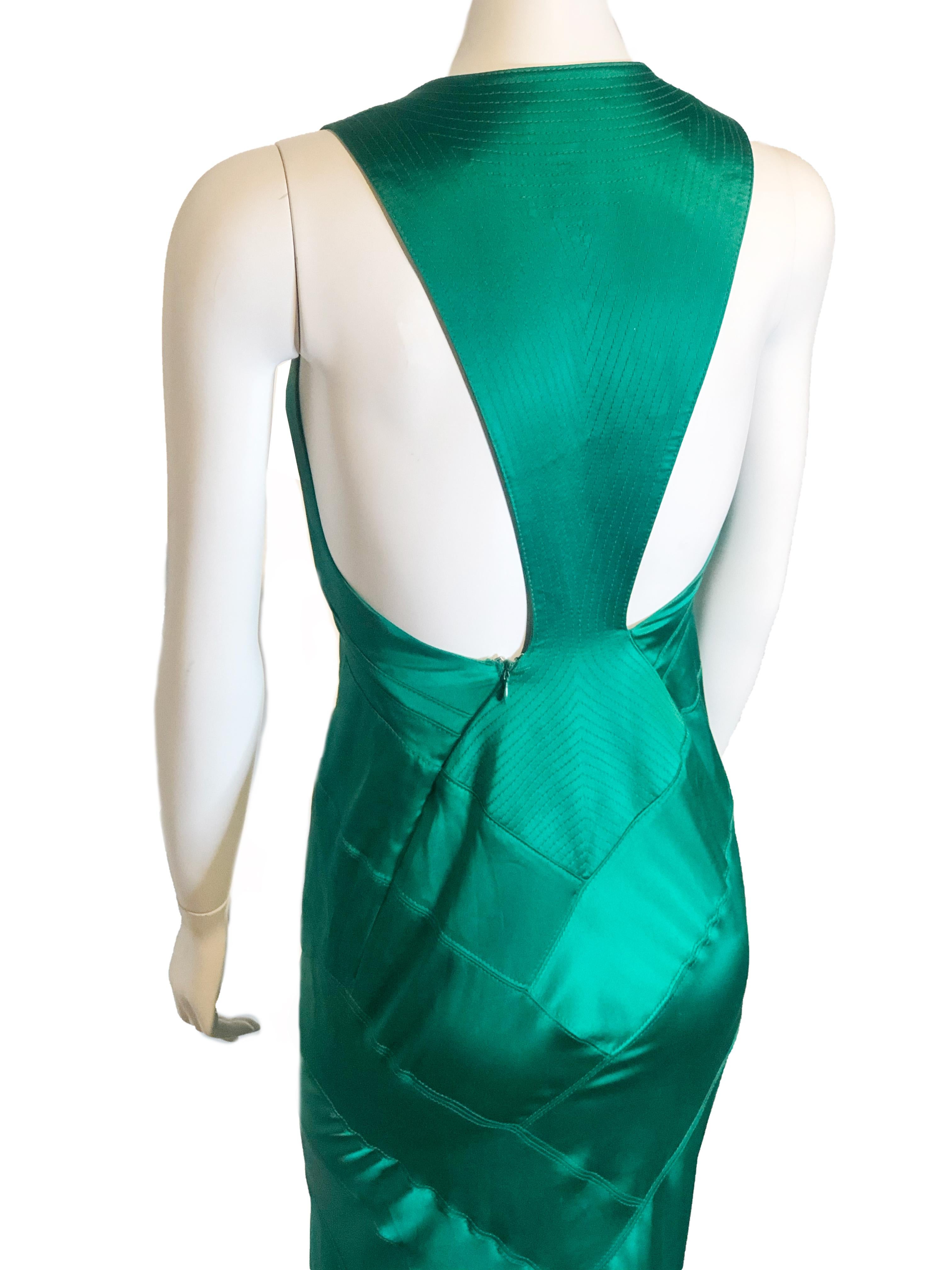 1990 Gianni Versace Emerald Green Silk Satin Bias Gown In Good Condition For Sale In Gresham, OR