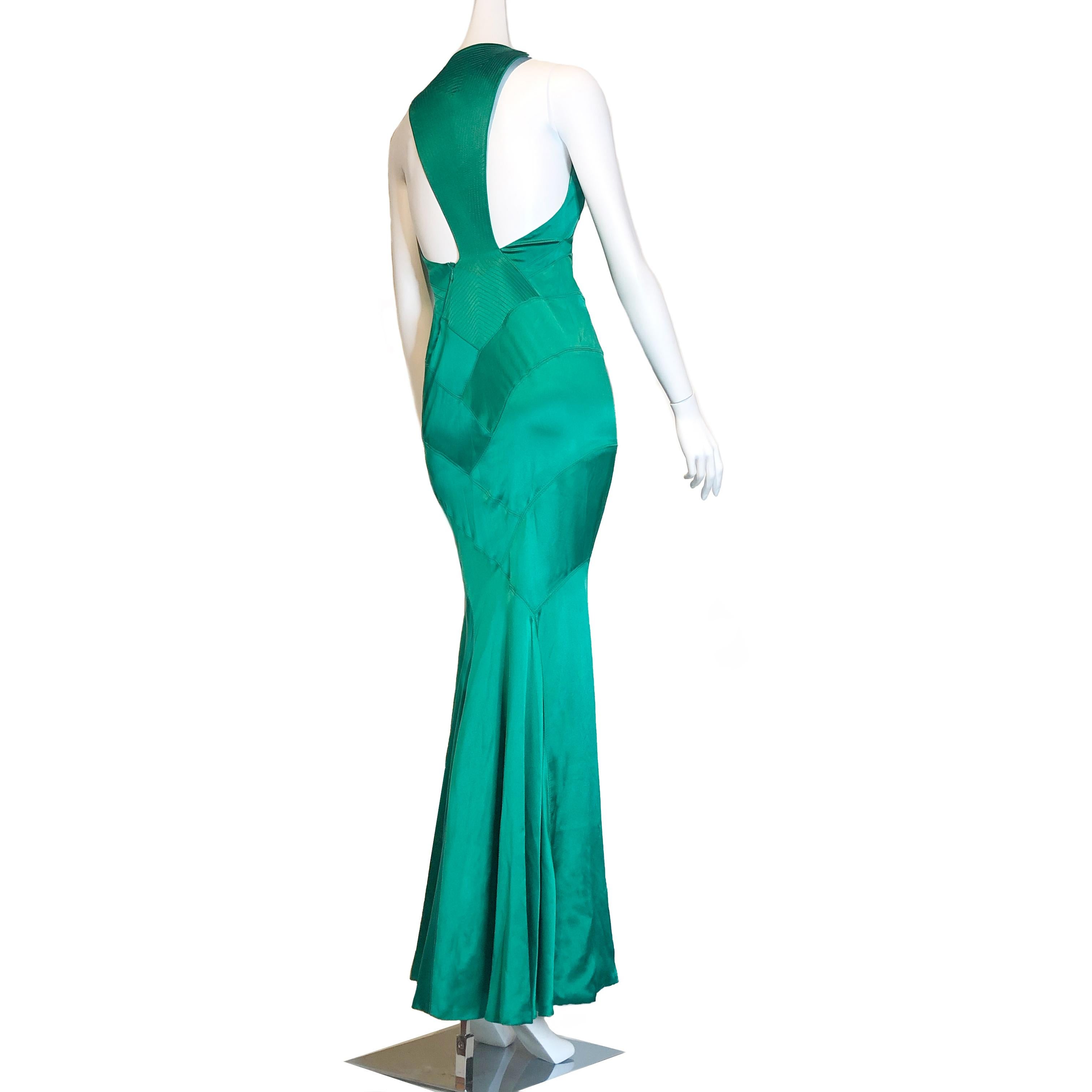 1990 Gianni Versace Emerald Green Silk Satin Bias Gown For Sale 1