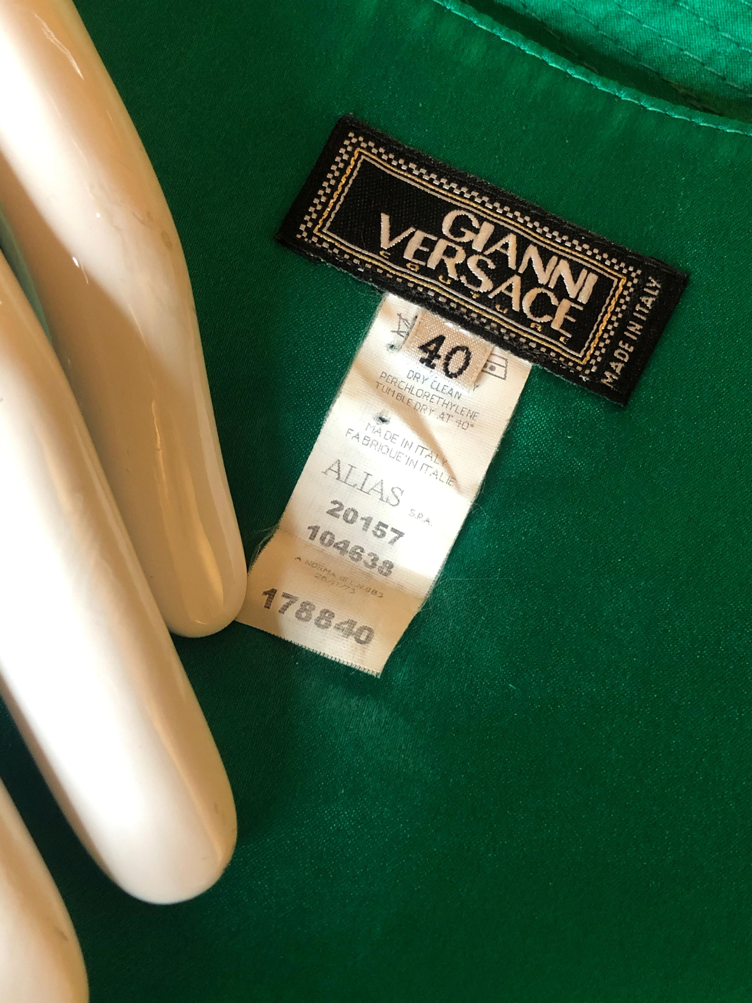 1990 Gianni Versace Emerald Green Silk Satin Bias Gown For Sale 3