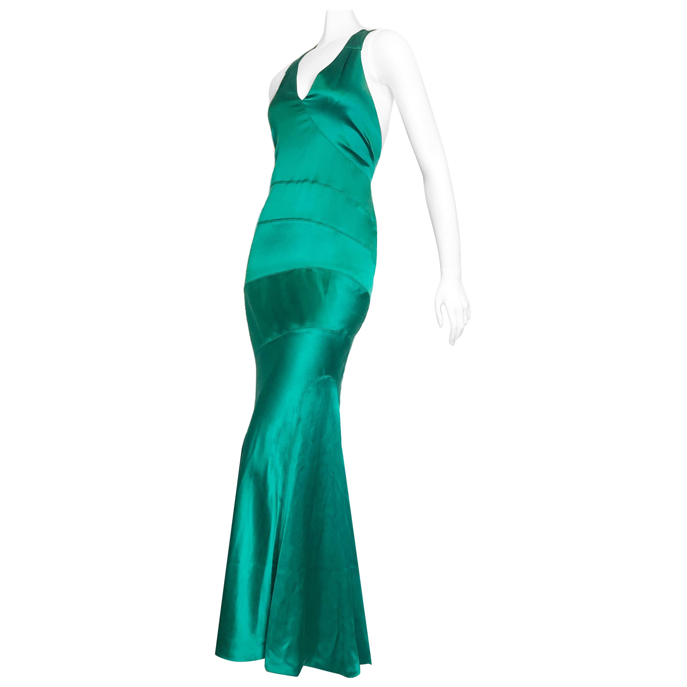 Robe en satin de soie vert émeraude à bretelles Gianni Versace, 1990