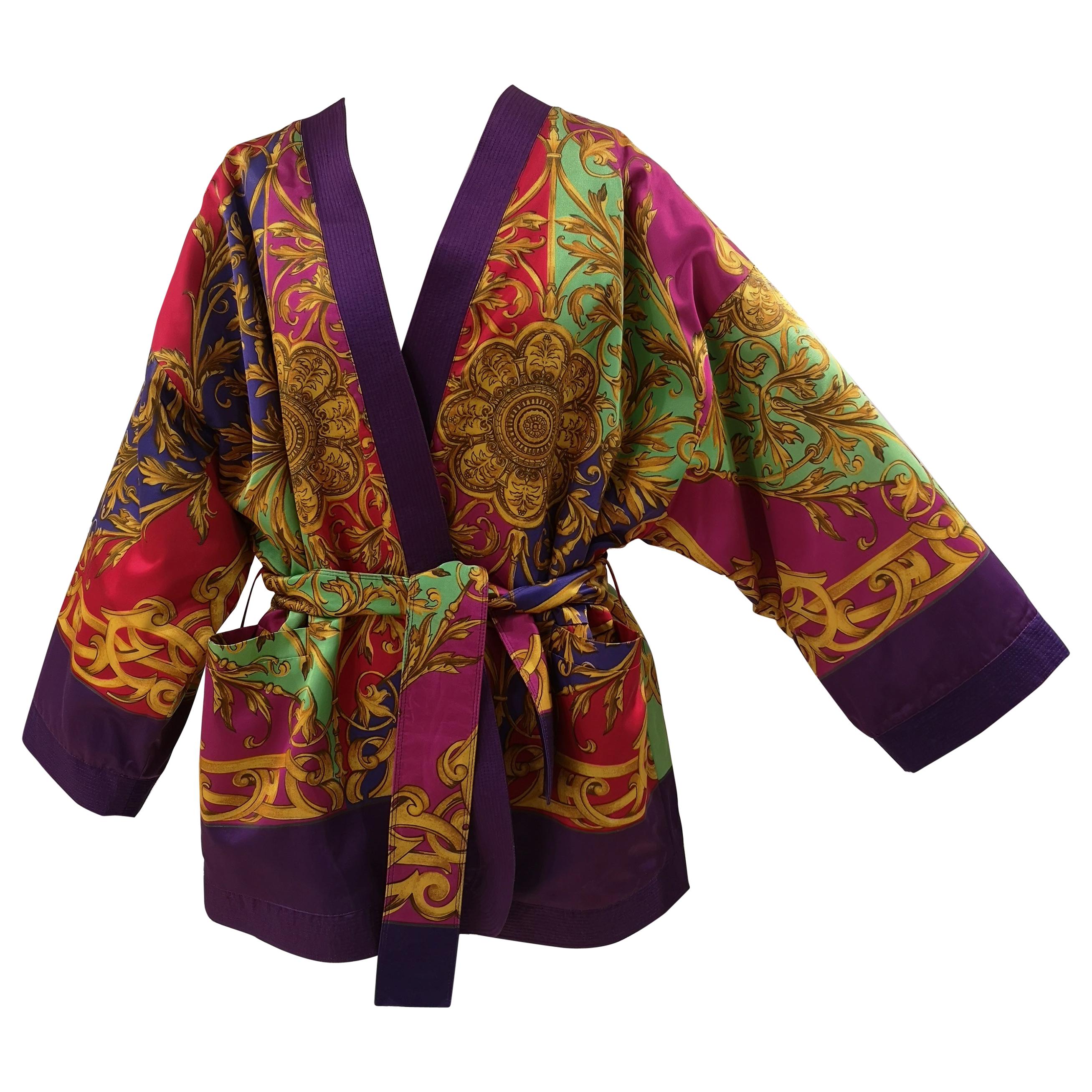 Vintage Silver Lake Satin Asian Kimono Jacket Reversible Pink Blue L ...