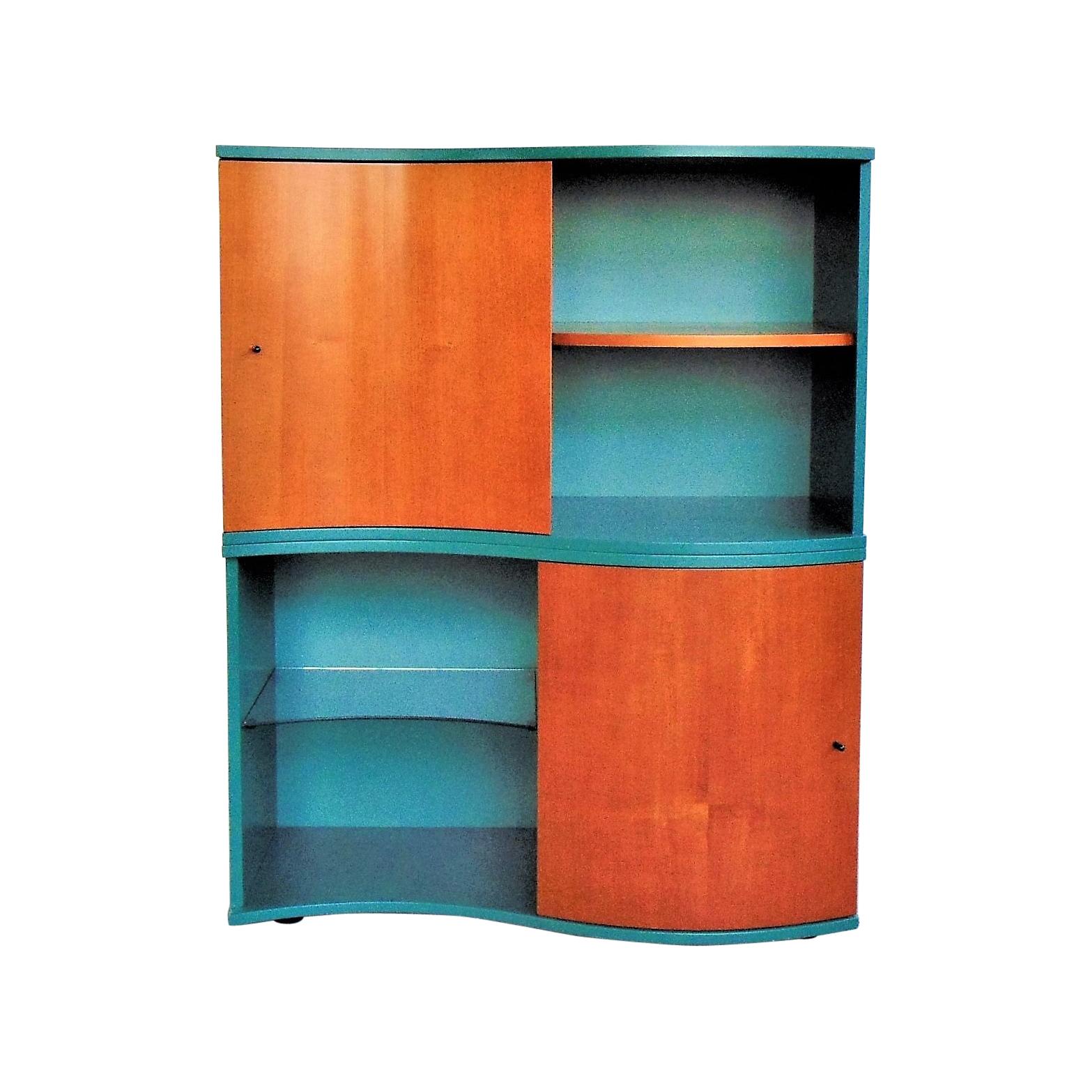 1990 Green and Stained Cherrywood Bookshelf for Roche Bobois by Sormani, Italy For Sale