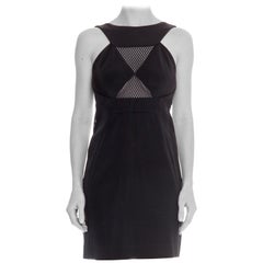 1990S TOM FORD GUCCI Black Acetate Stretch Backless Mesh Insert Cocktail Dress