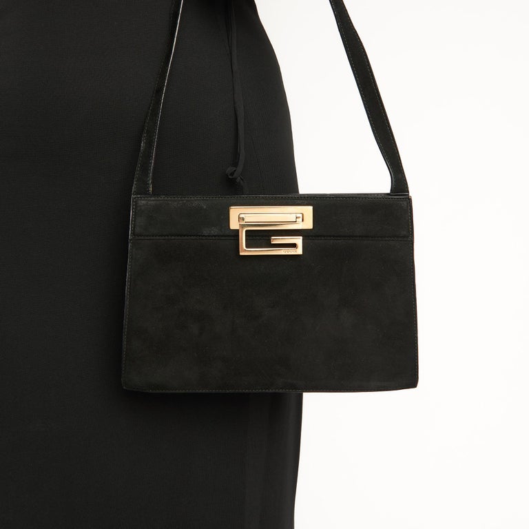 Vintage Gucci Black Suede Monogram Shoulder Bag – Treasures of NYC