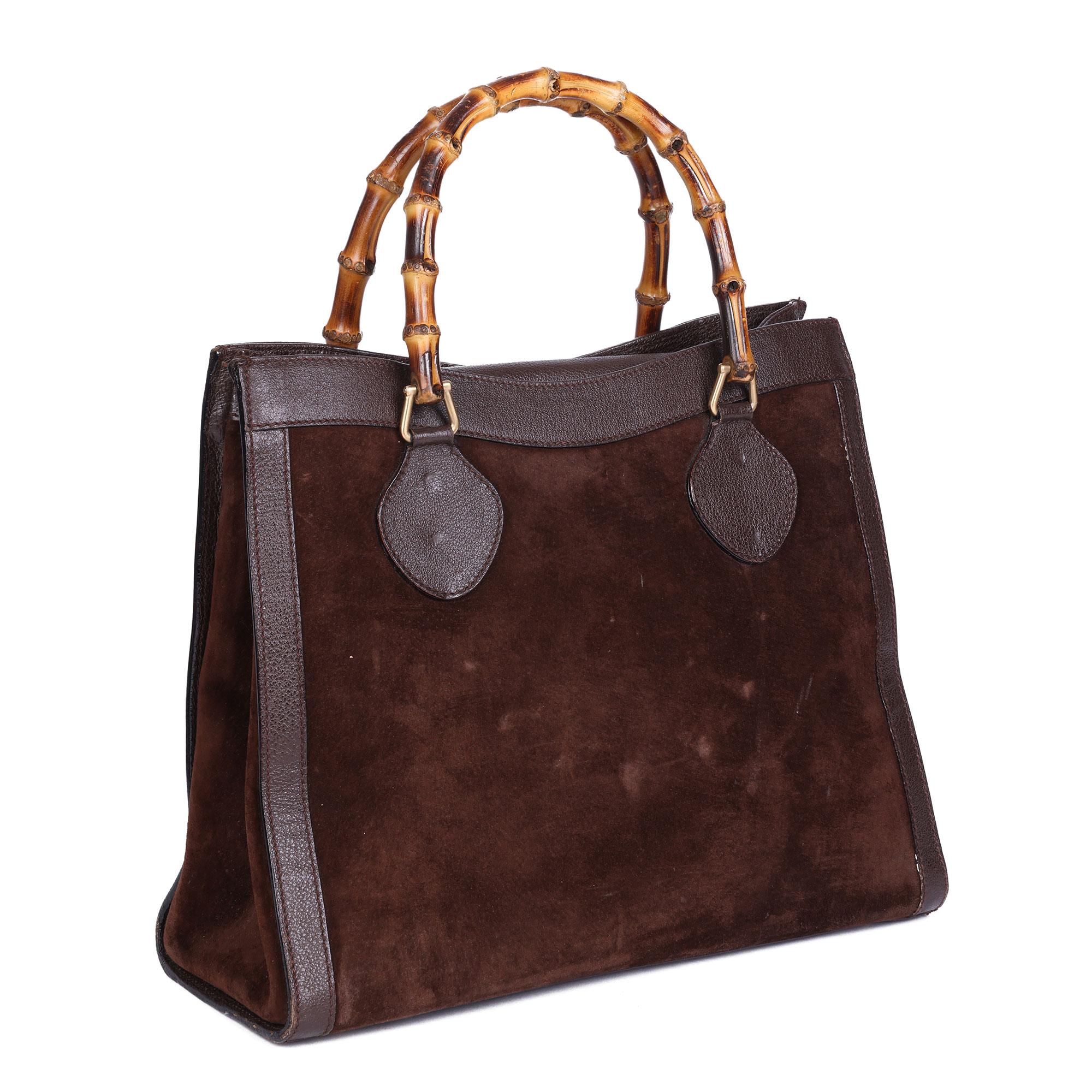 GUCCI
Brown Pigskin Leather & Suede Vintage Bamboo Tote

Xupes Reference: CWAHF-HB008
Serial Number: 002 1186 0260
Age (Circa): 1990
Authenticity Details: Date Stamp (Made in Italy)
Gender: Ladies
Type: Tote

Colour: Brown
Hardware: