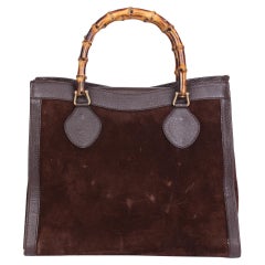 1990 Gucci Brown Pigskin Leather & Suede Vintage Bamboo Tote