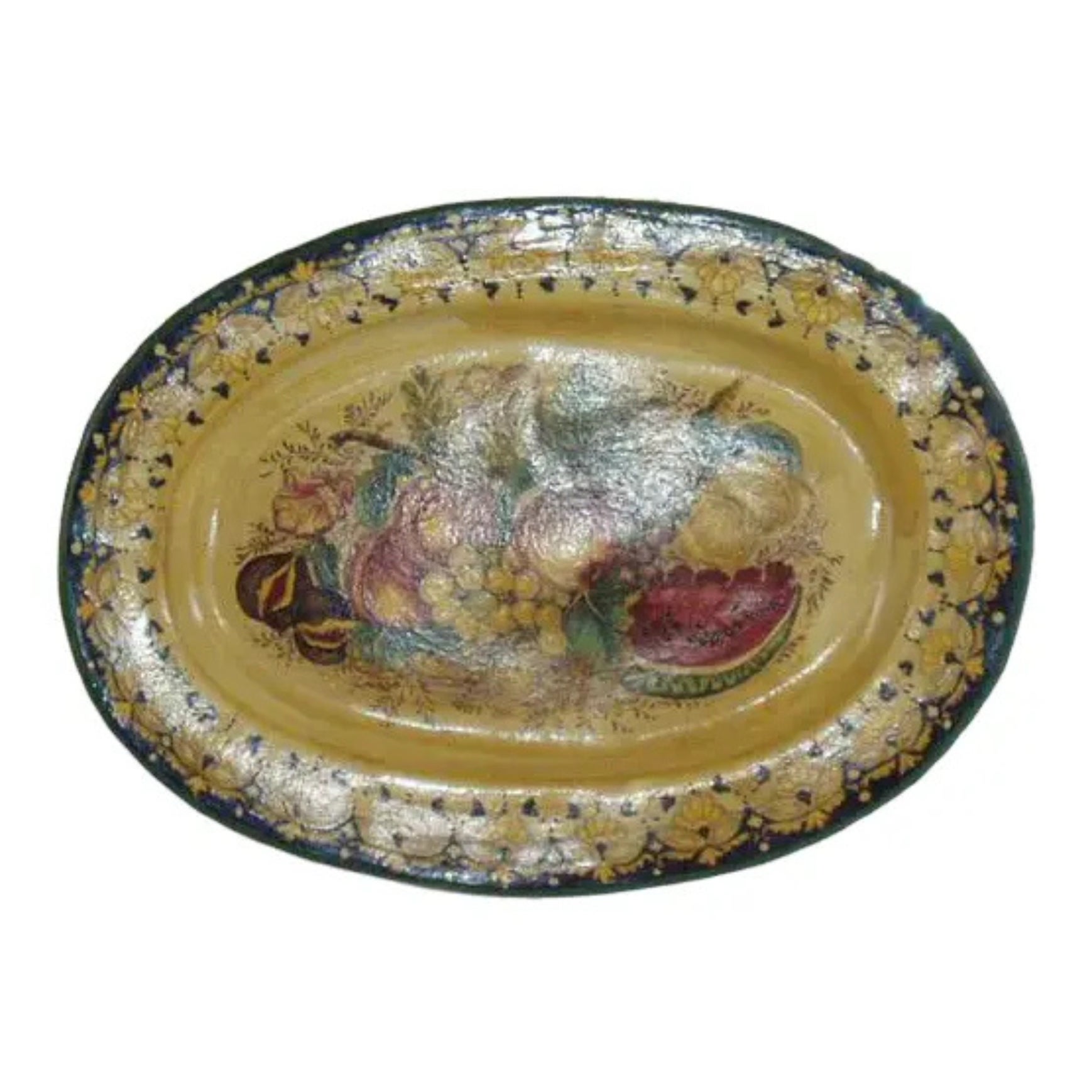 1990s Italian Hand-Painted Faience Oval Fruit Plate For Sale