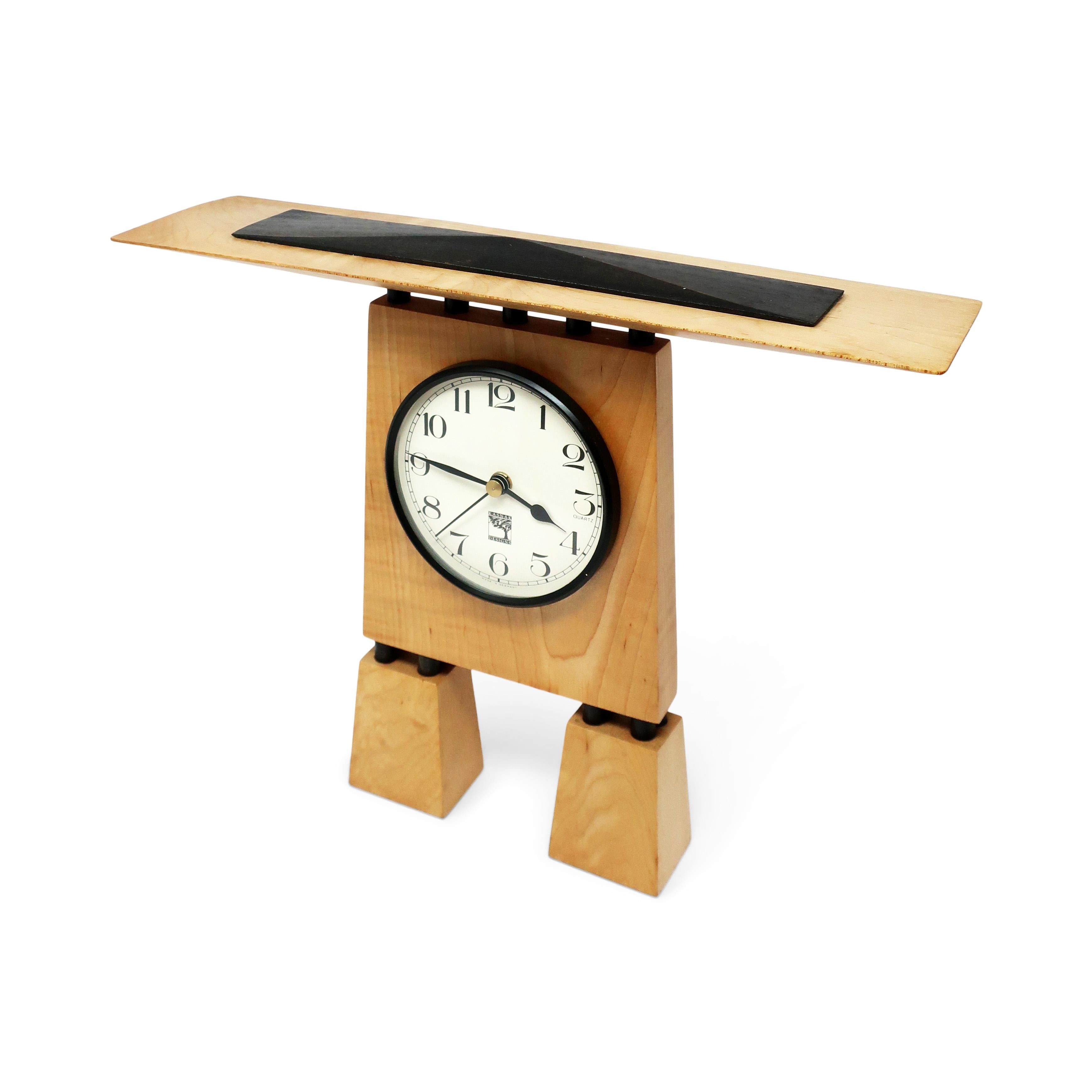 20ième siècle Horloge de cheminée en bois faite à la main par Kasnak Designs, 1990 en vente