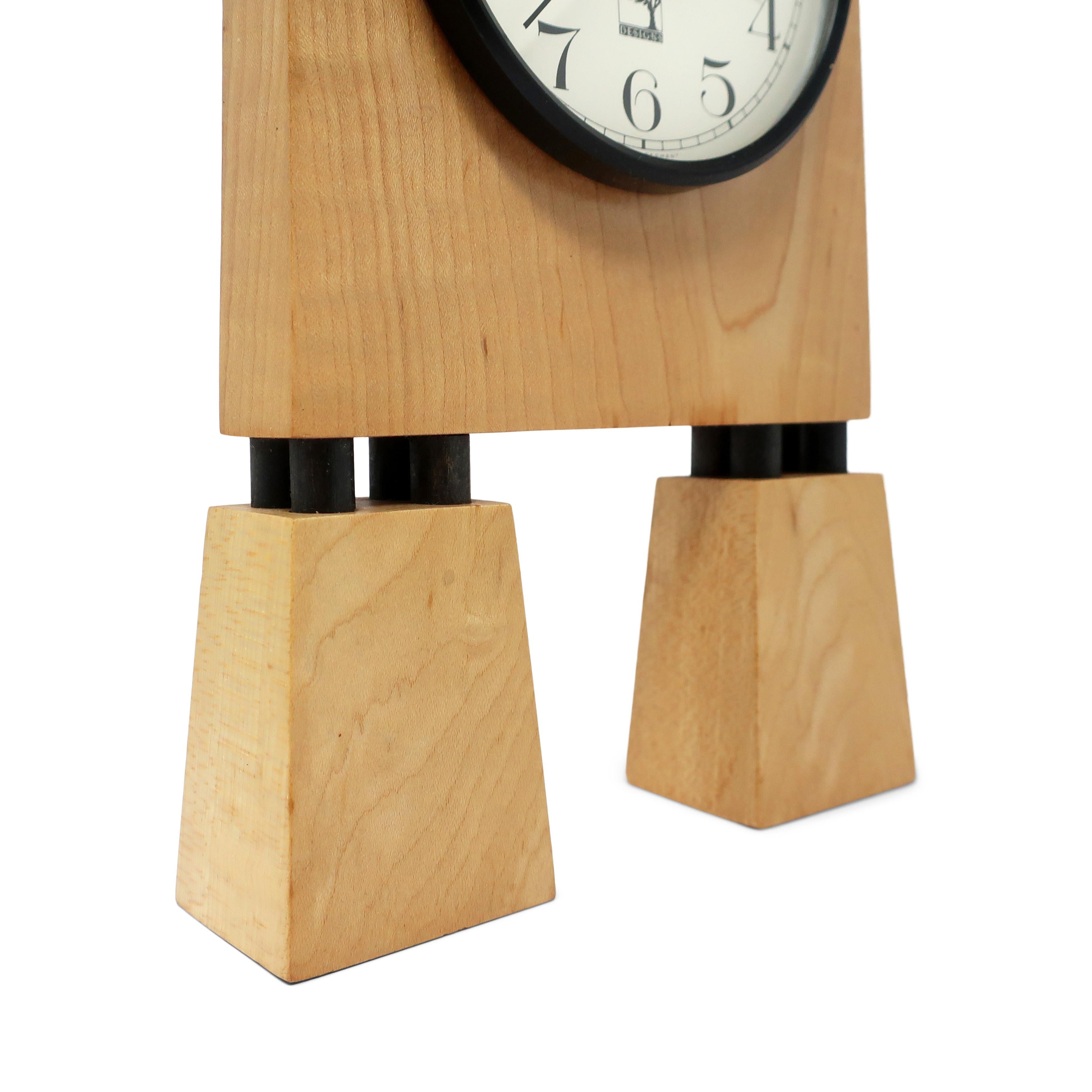 Bois Horloge de cheminée en bois faite à la main par Kasnak Designs, 1990 en vente