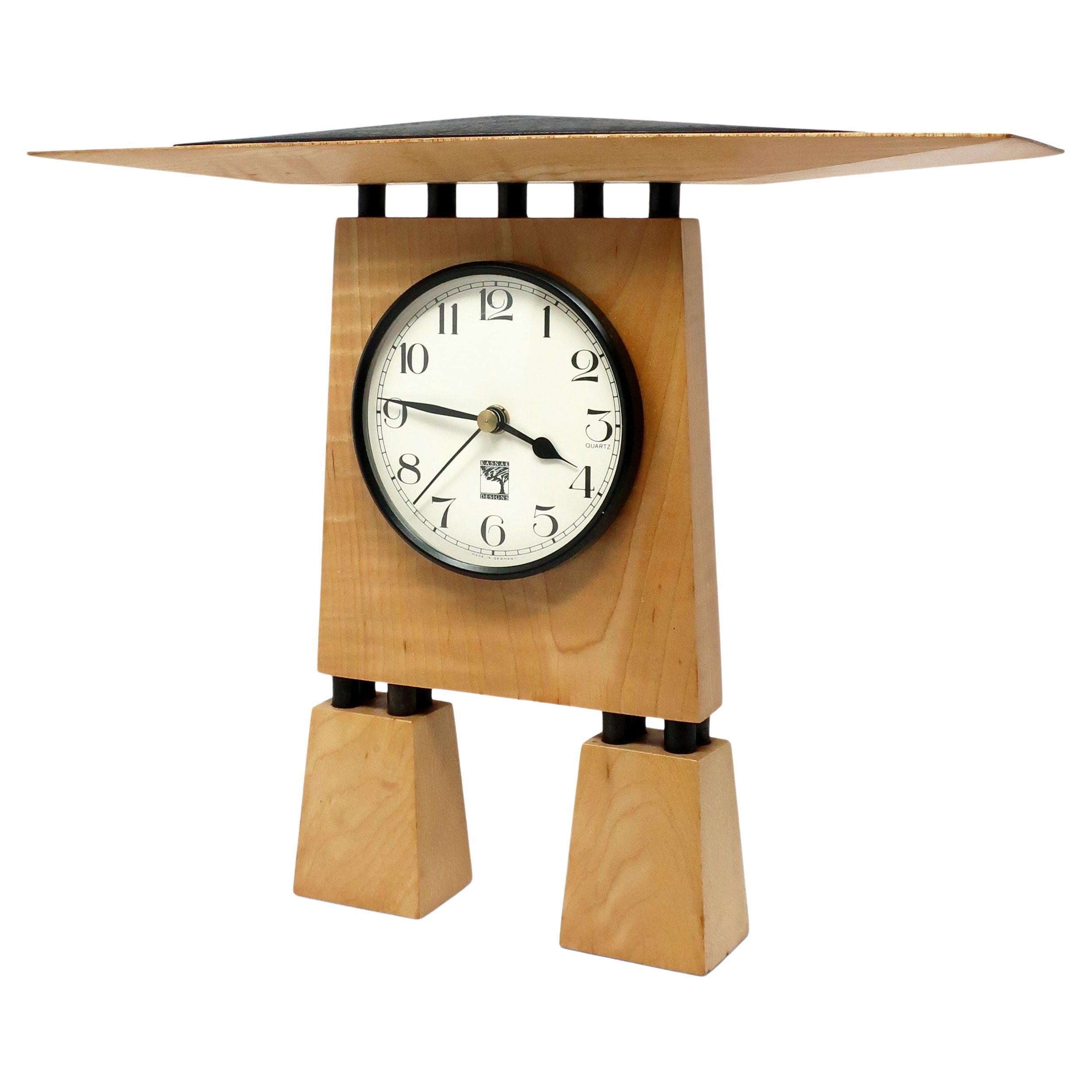Horloge de cheminée en bois faite à la main par Kasnak Designs, 1990 en vente