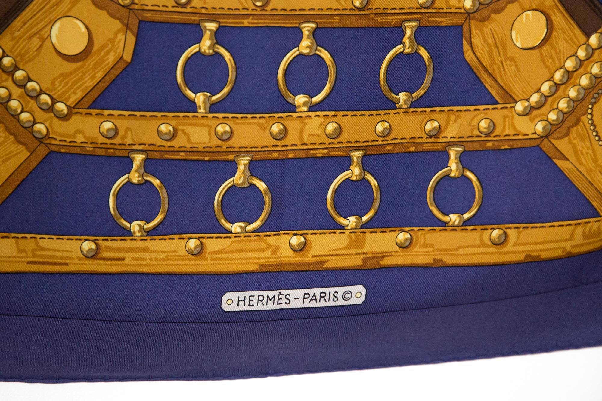 Echarpe en soie Hermès 1990 Bleu Aux Champs par Cathy Latham Unisexe en vente