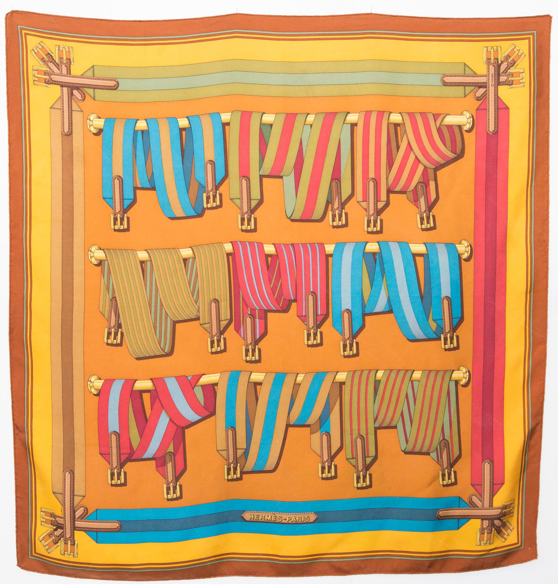 1990 Hermes Les Sangles by J.Metz Silk Scarf In Good Condition For Sale In Paris, FR