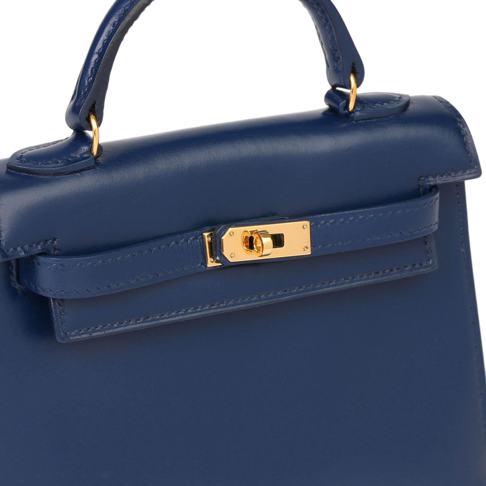 Women's 1990 Hermes Navy Box Calf Leather Vintage Kelly 15cm Sellier